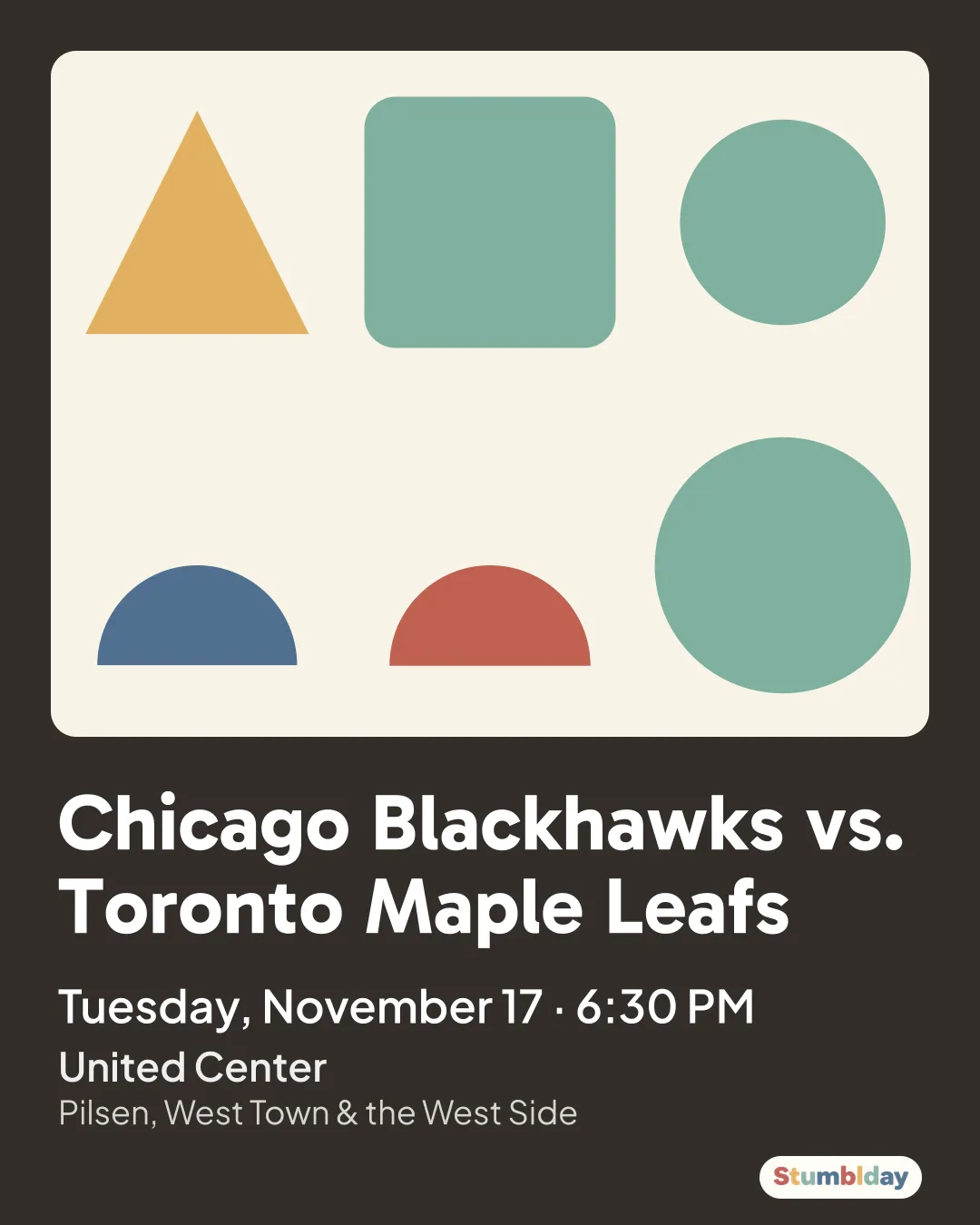 Flyer for Chicago Blackhawks vs. Toronto Maple Leafs: Tuesday, November 17 · 6:30 PM at United Center