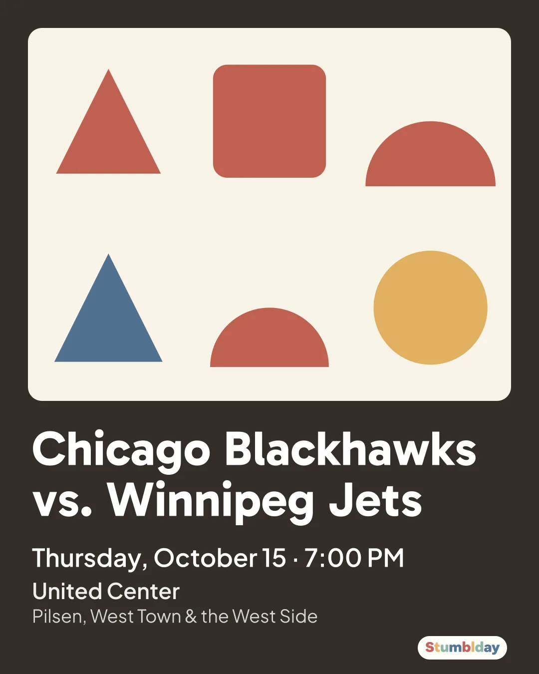 Flyer for Chicago Blackhawks vs. Winnipeg Jets: Thursday, October 15 · 7:00 PM at United Center