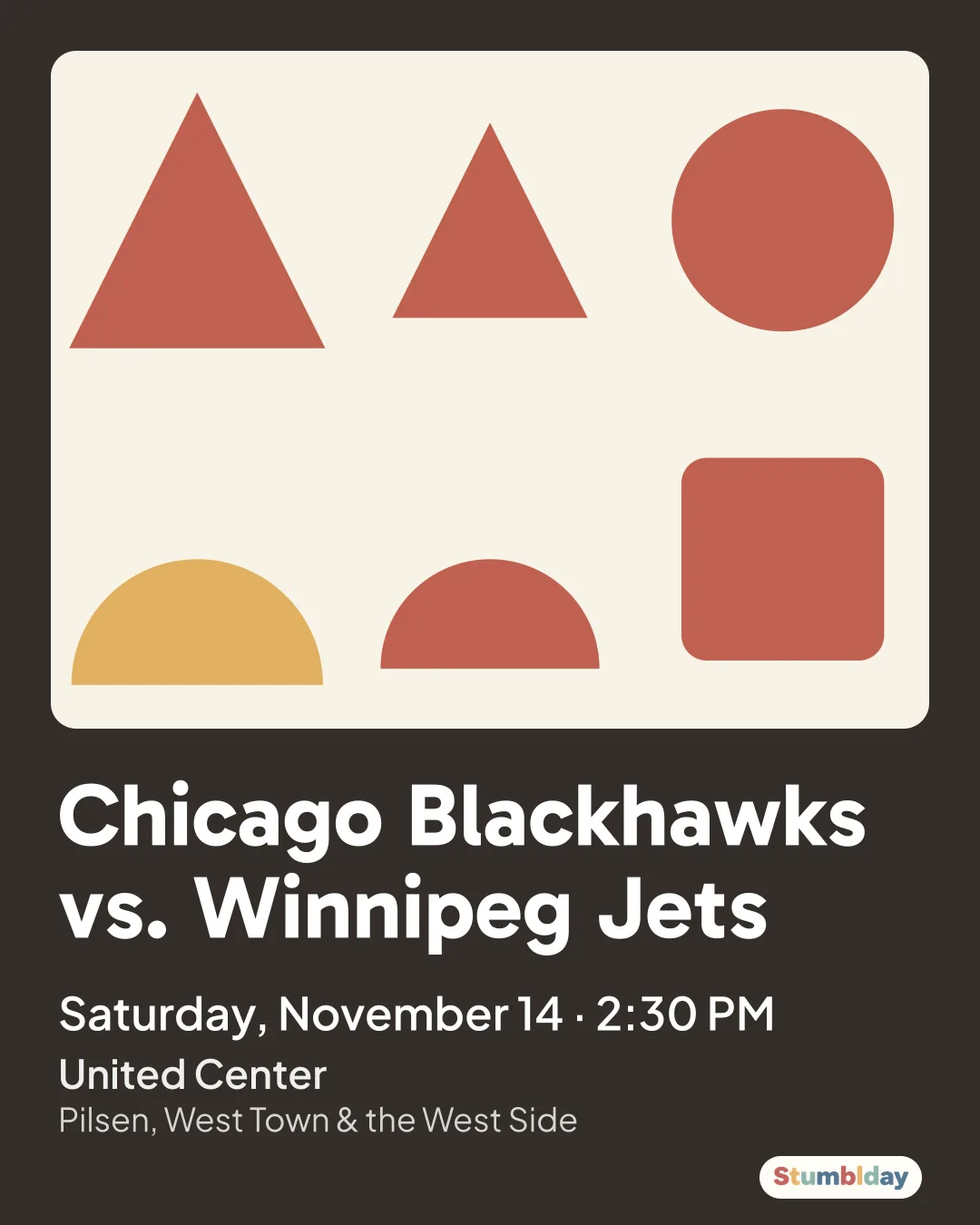 Flyer for Chicago Blackhawks vs. Winnipeg Jets: Saturday, November 14 · 2:30 PM at United Center