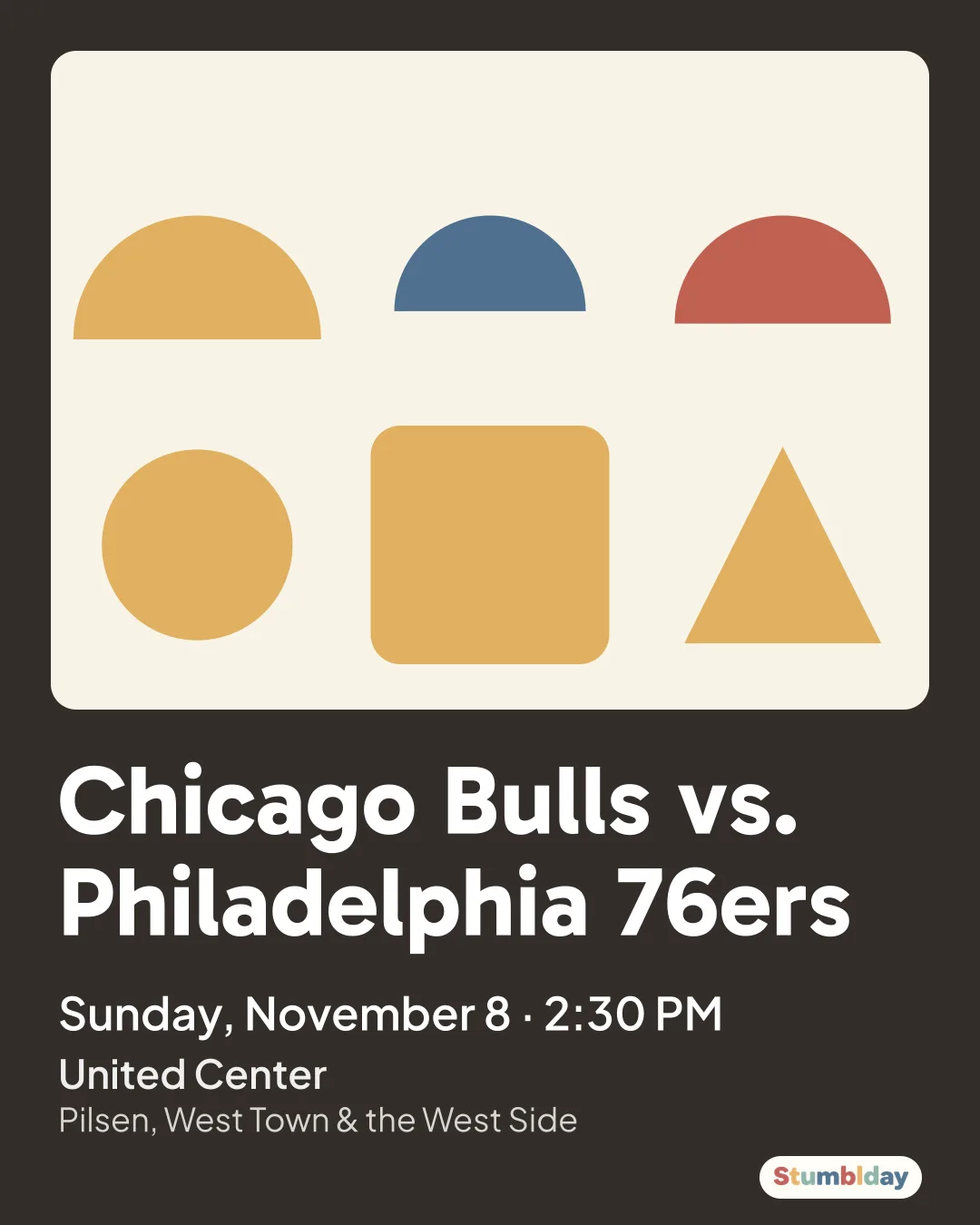 Flyer for Chicago Bulls vs. Philadelphia 76ers: Sunday, November 8 · 2:30 PM at United Center
