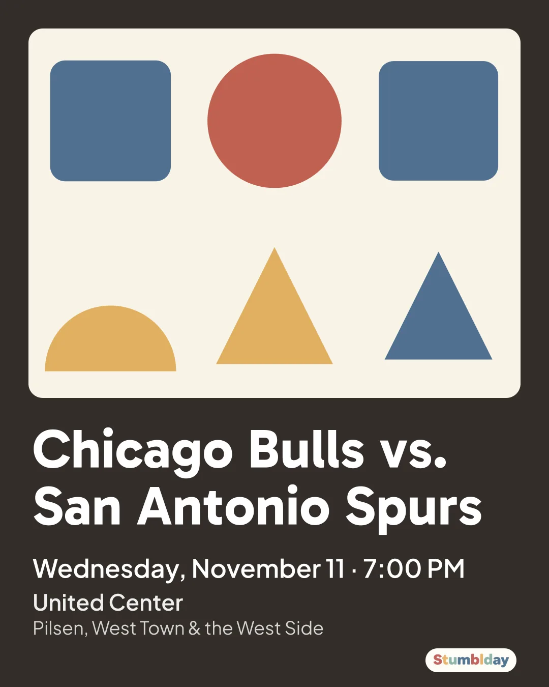 Flyer for Chicago Bulls vs. San Antonio Spurs: Wednesday, November 11 · 7:00 PM at United Center