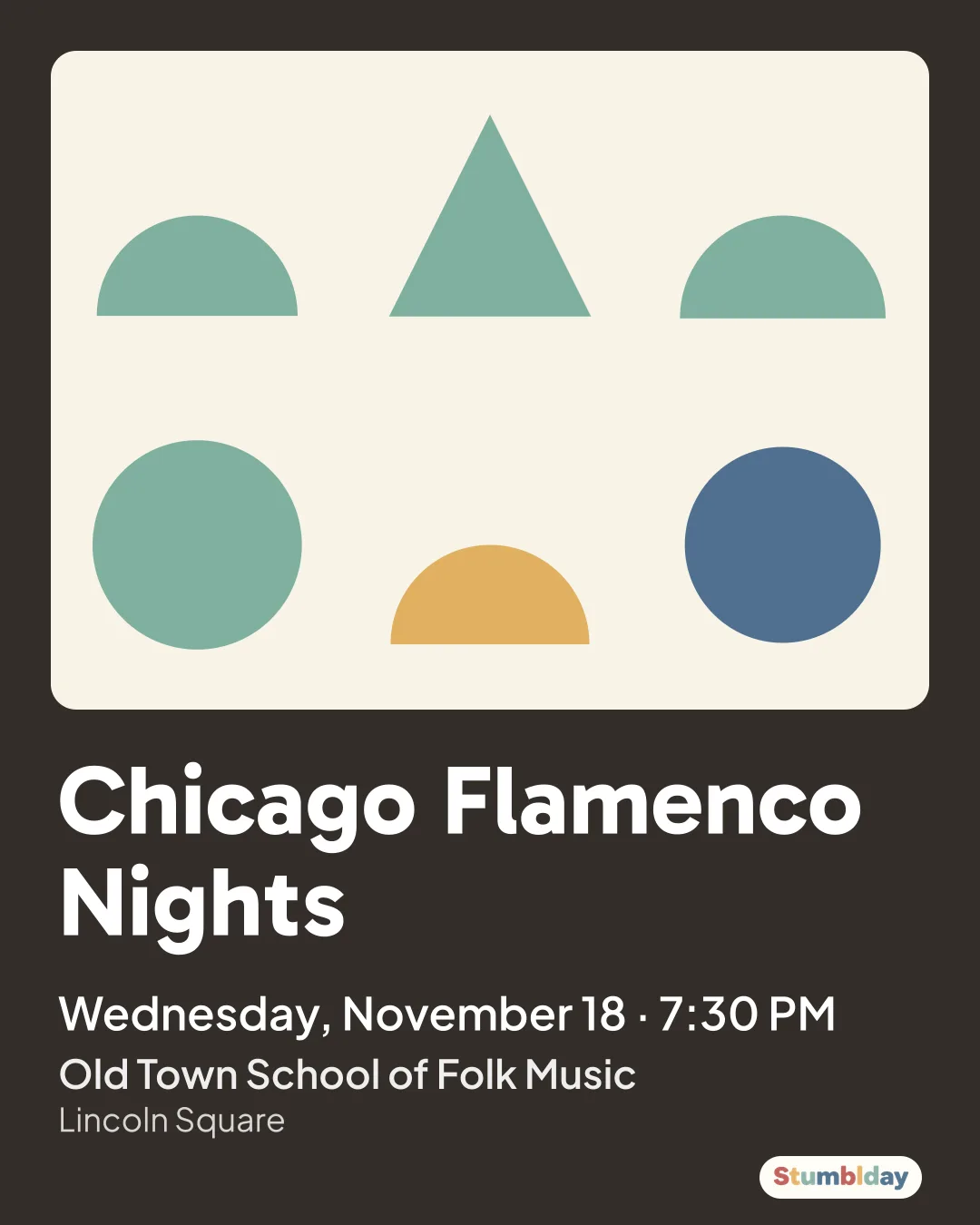 Flyer for Chicago Flamenco Nights: Wednesday, November 18 · 7:30 PM at Old Town School of Folk Music