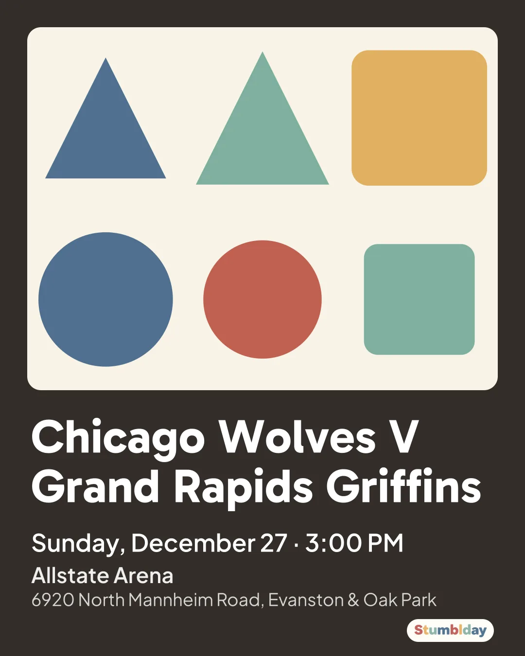 Flyer for Chicago Wolves V Grand Rapids Griffins: Sunday, December 27 · 3:00 PM at Allstate Arena