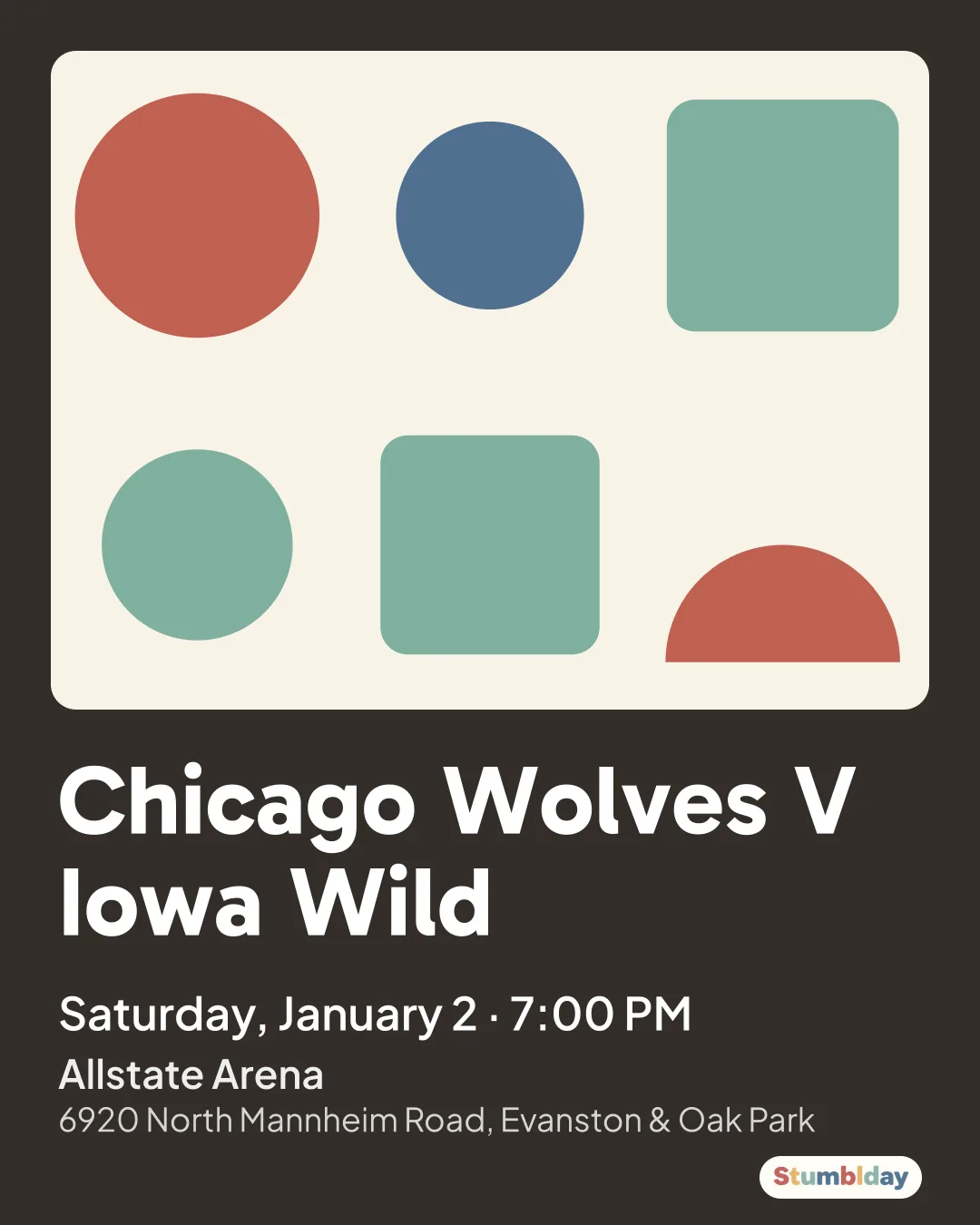 Flyer for Chicago Wolves V Iowa Wild: Saturday, January 2 Β· 7:00 PM at Allstate Arena