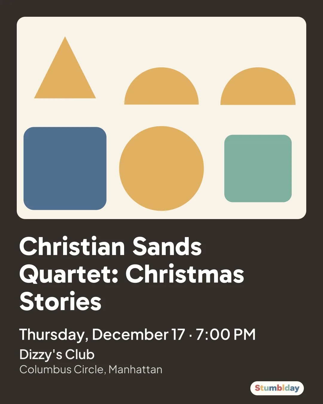 Flyer for Christian Sands Quartet: Christmas Stories: Thursday, December 17 · 7:00 PM at Dizzy's Club