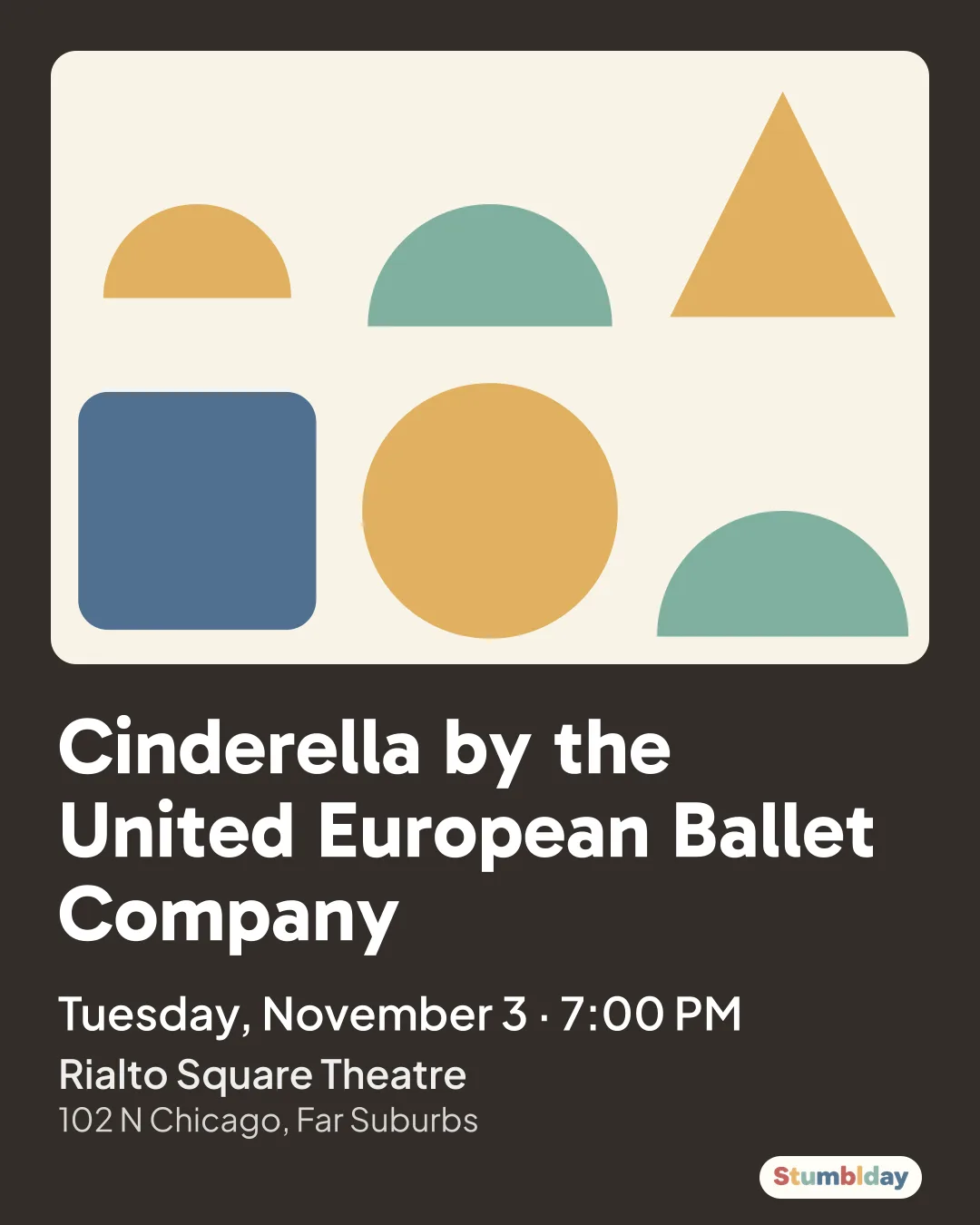 Flyer for Cinderella by the United European Ballet Company: Tuesday, November 3 · 7:00 PM at Rialto Square Theatre