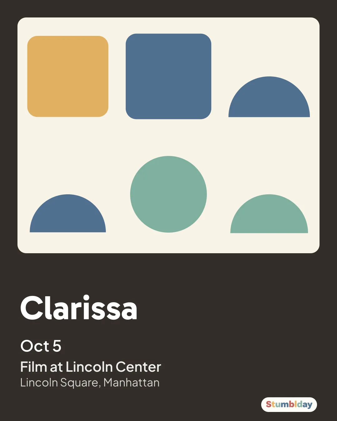 Flyer for Clarissa: Monday, October 5 · 12:00 PM at Film at Lincoln Center