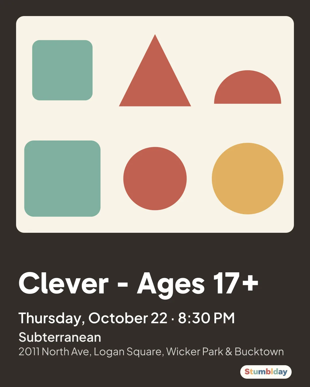 Flyer for Clever - Ages 17+: Thursday, October 22 · 8:30 PM at Subterranean