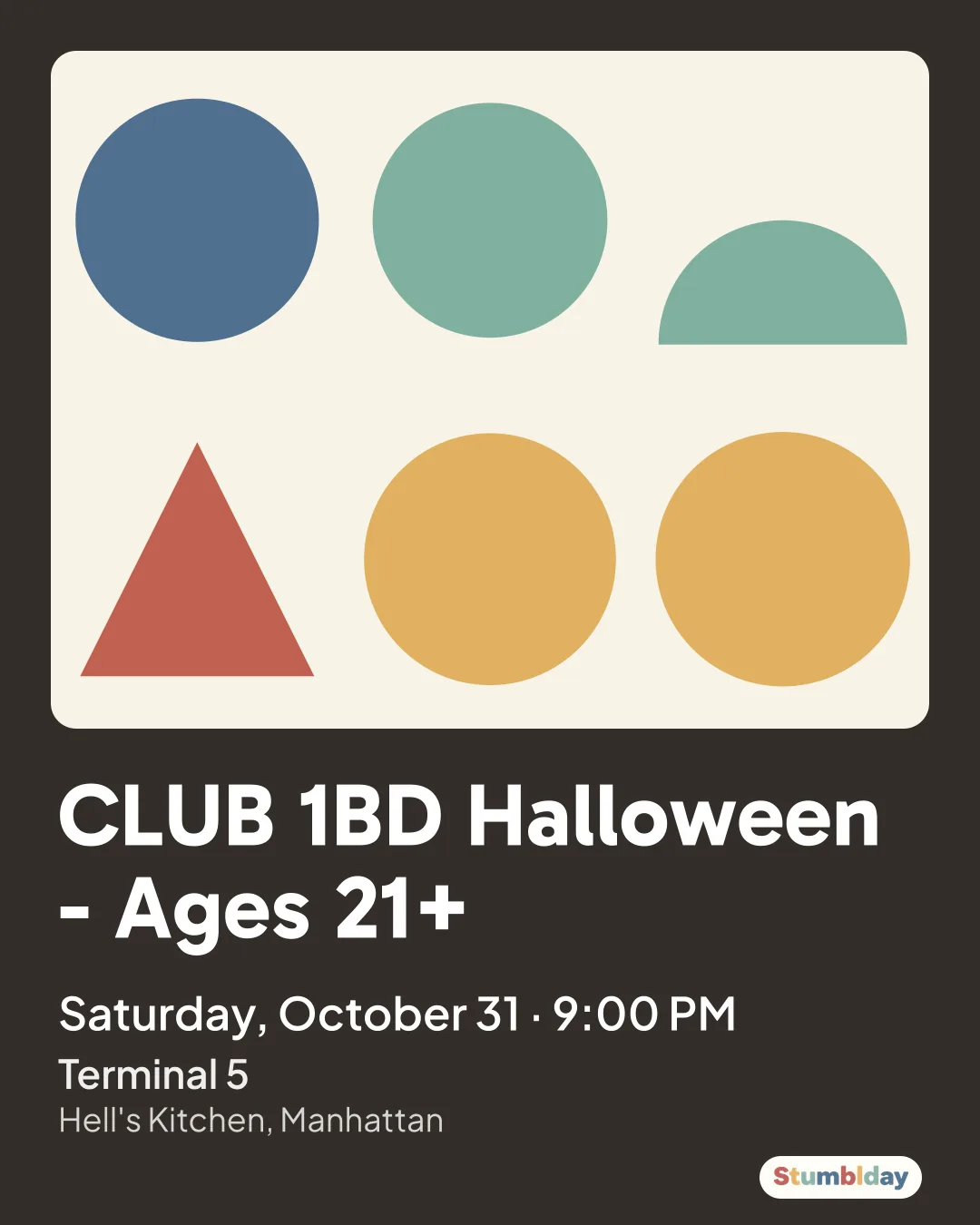 Flyer for CLUB 1BD Halloween - Ages 21+: Saturday, October 31 · 9:00 PM at Terminal 5