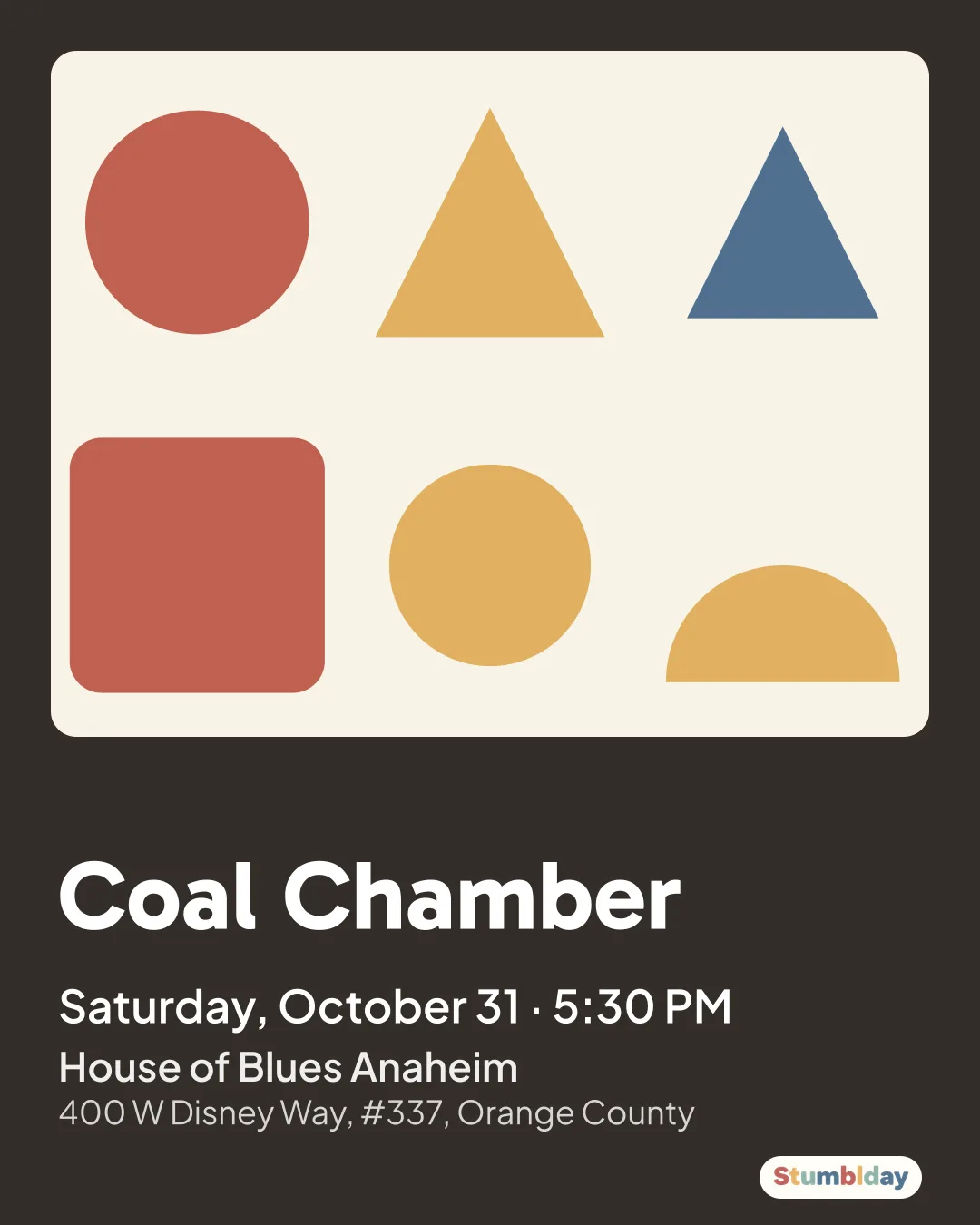 Flyer for Coal Chamber: Saturday, October 31 · 5:30 PM at House of Blues Anaheim