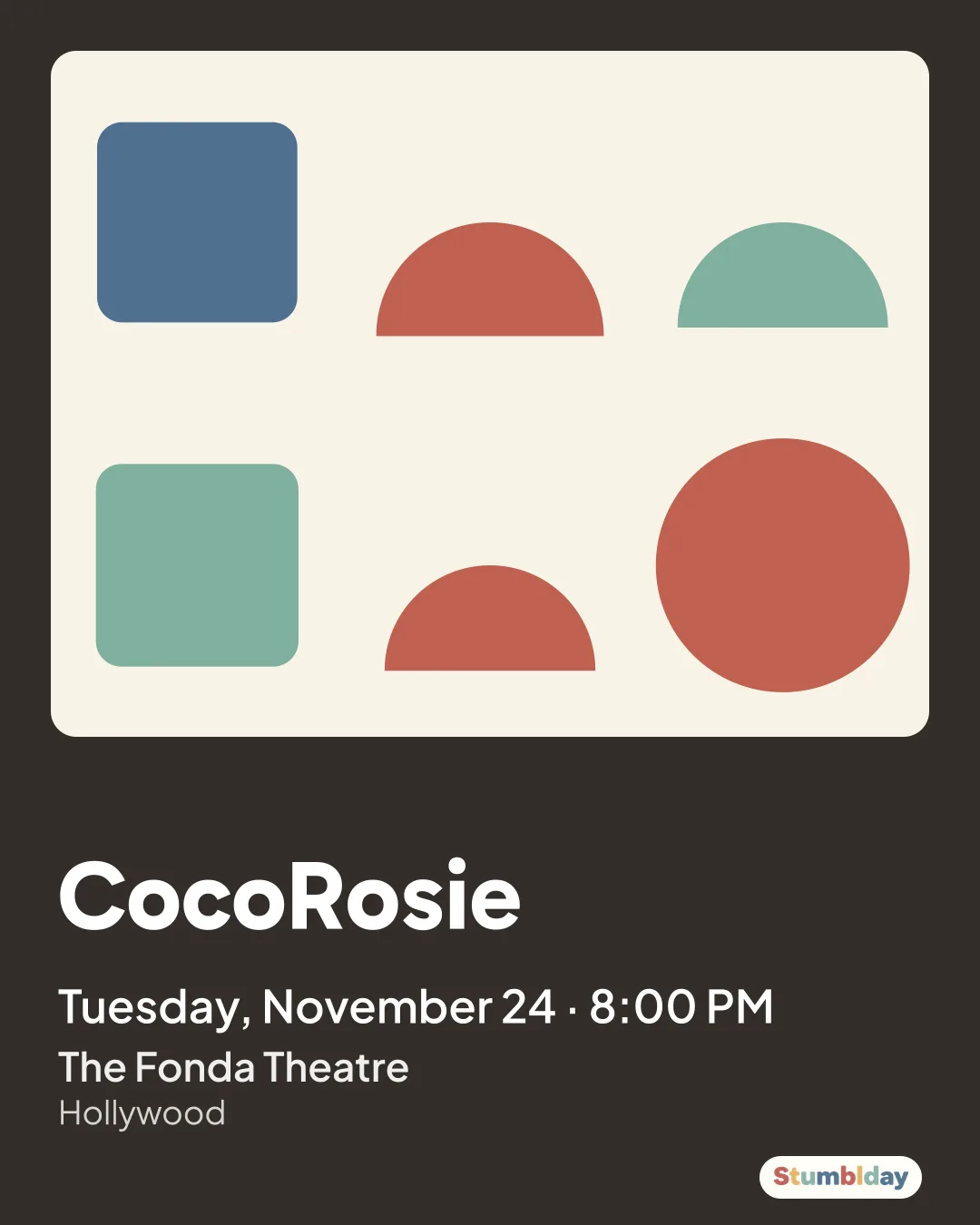 Flyer for CocoRosie: Tuesday, November 24 · 8:00 PM at The Fonda Theatre
