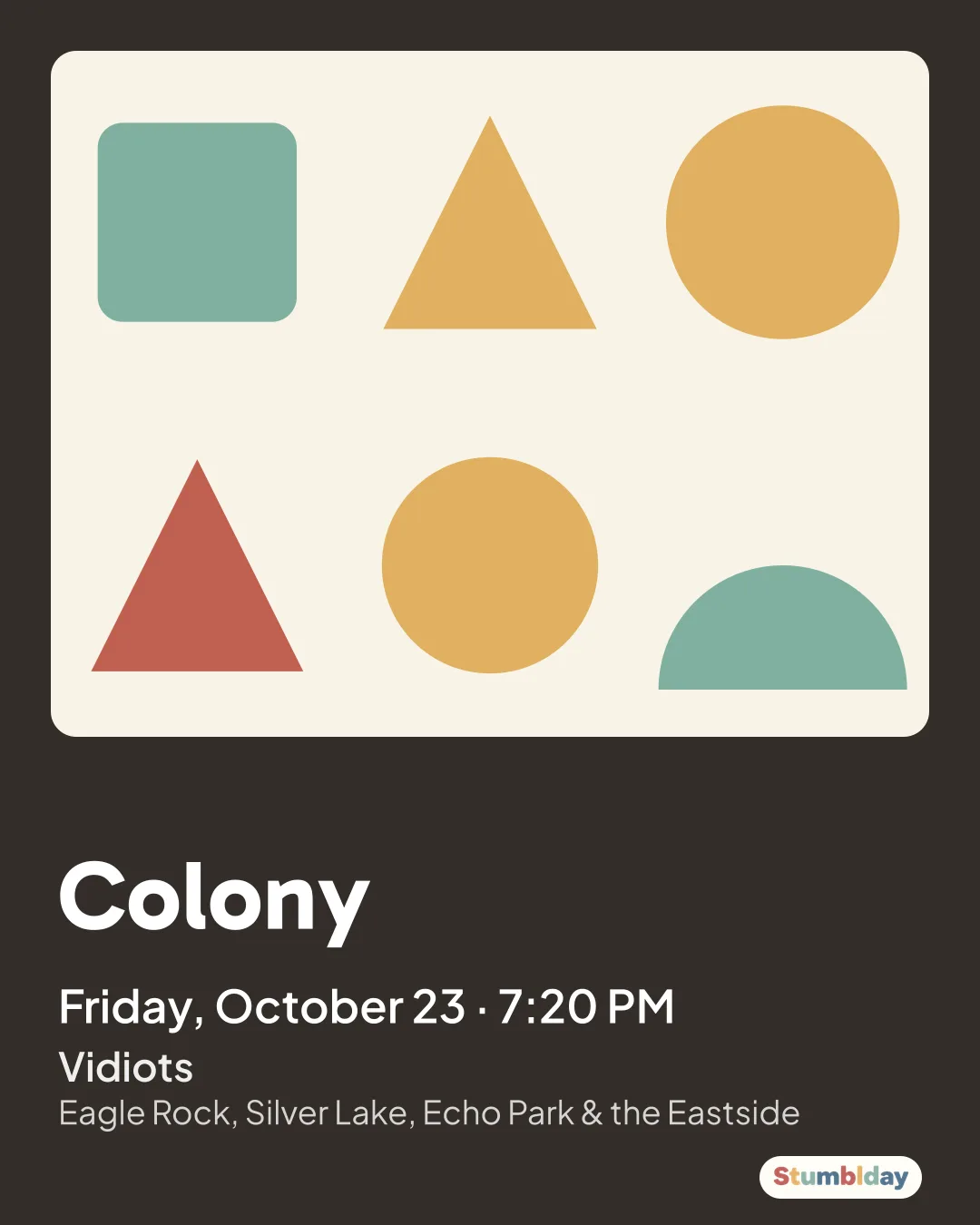 Flyer for Colony: Friday, October 23 · 7:20 PM at Vidiots