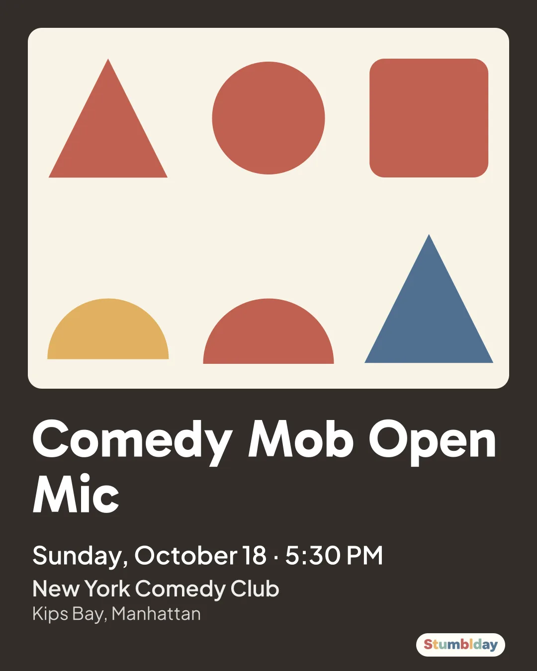 Flyer for Comedy Mob Open Mic: Sunday, October 18 · 5:30 PM at New York Comedy Club