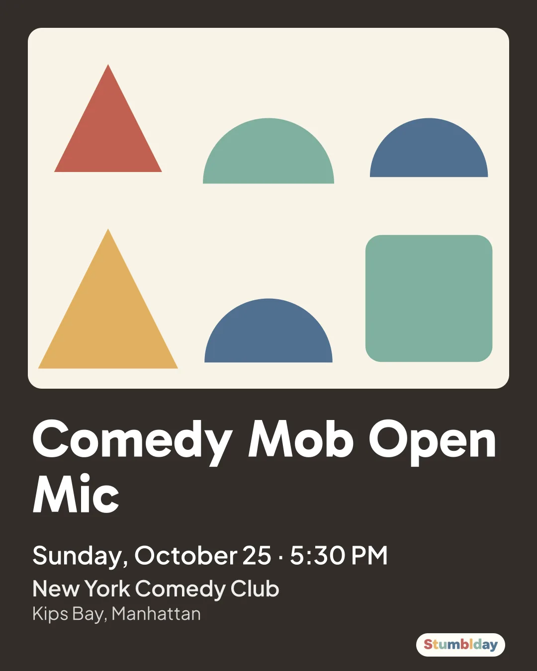Flyer for Comedy Mob Open Mic: Sunday, October 25 · 5:30 PM at New York Comedy Club