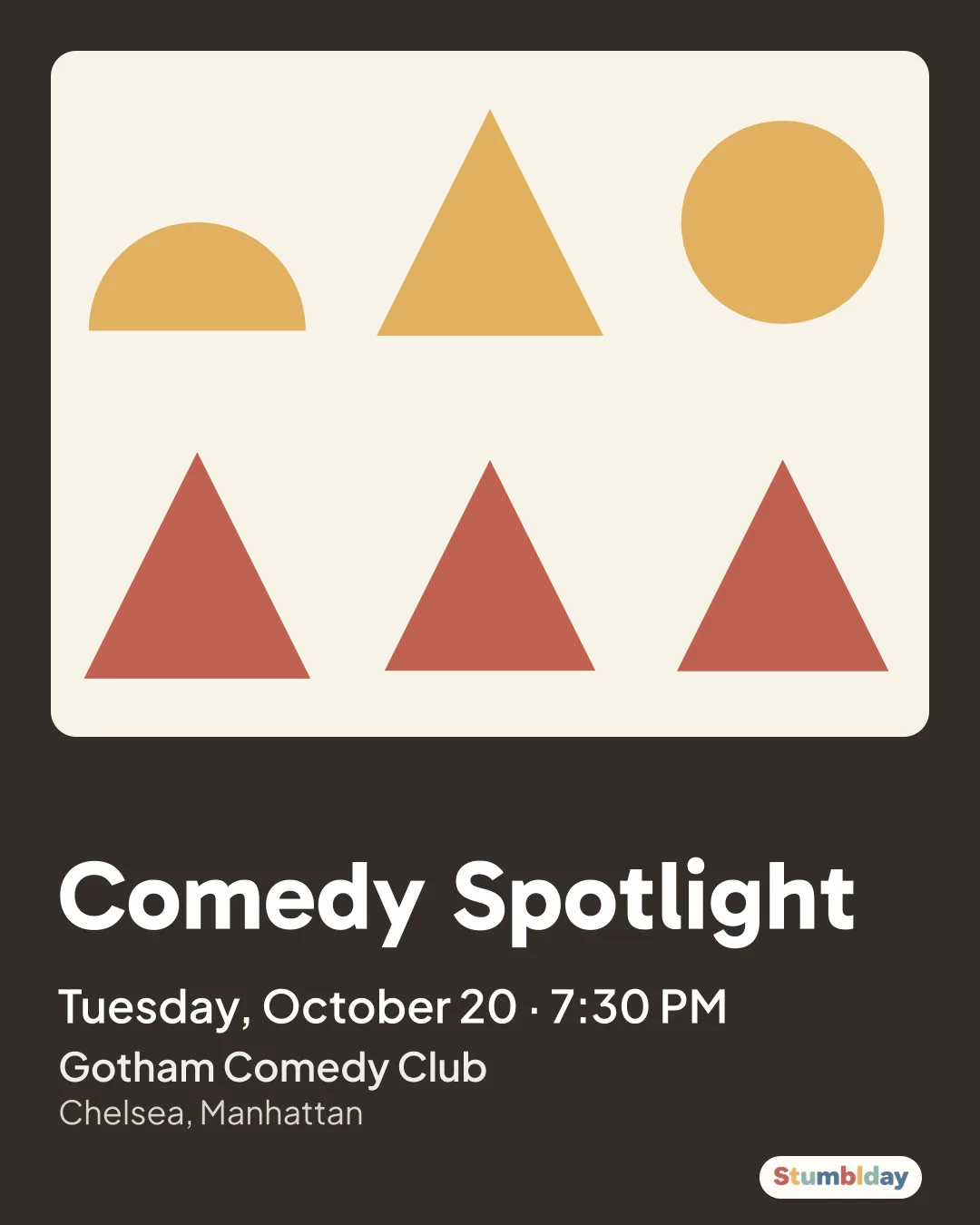 Flyer for Comedy Spotlight: Tuesday, October 20 · 7:30 PM at Gotham Comedy Club