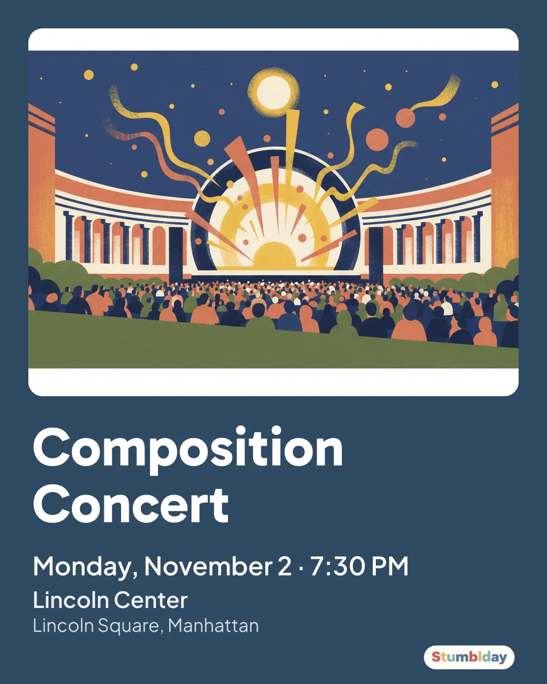Flyer for Composition Concert: Monday, November 2 · 7:30 PM at Lincoln Center
