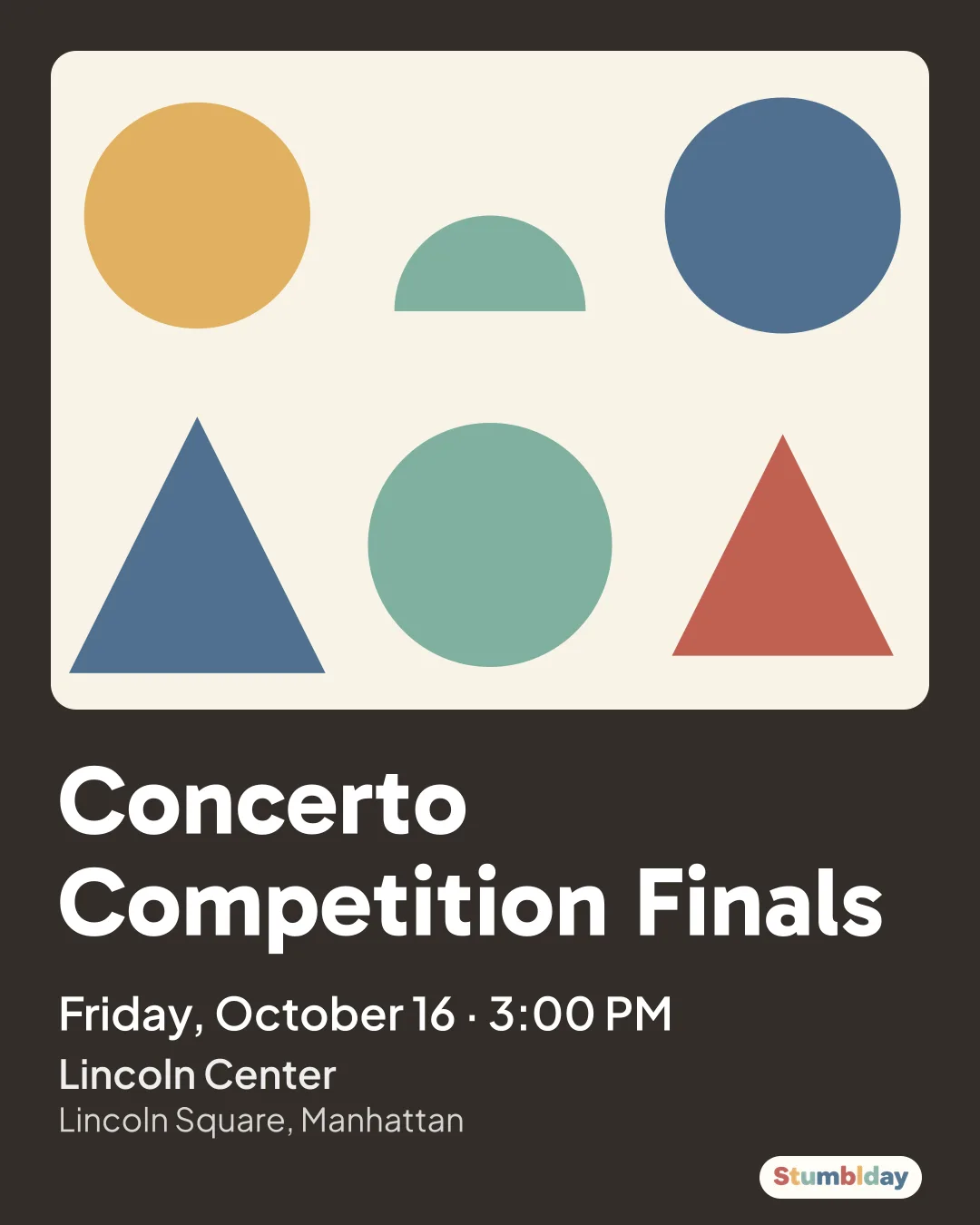 Flyer for Concerto Competition Finals: Friday, October 16 · 3:00 PM at Lincoln Center