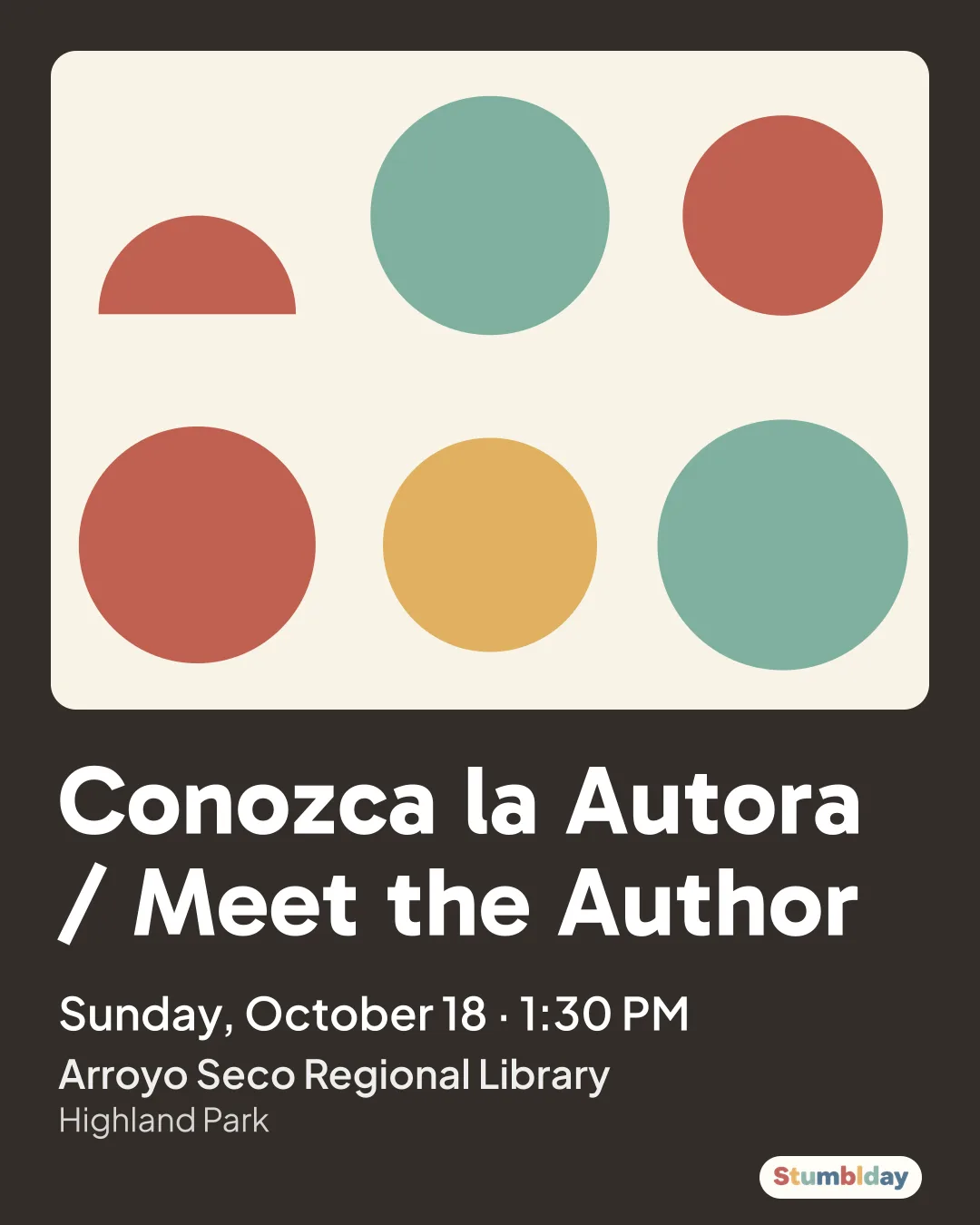 Flyer for Conozca la Autora / Meet the Author: Sunday, October 18 · 1:30 PM at Arroyo Seco Regional Library