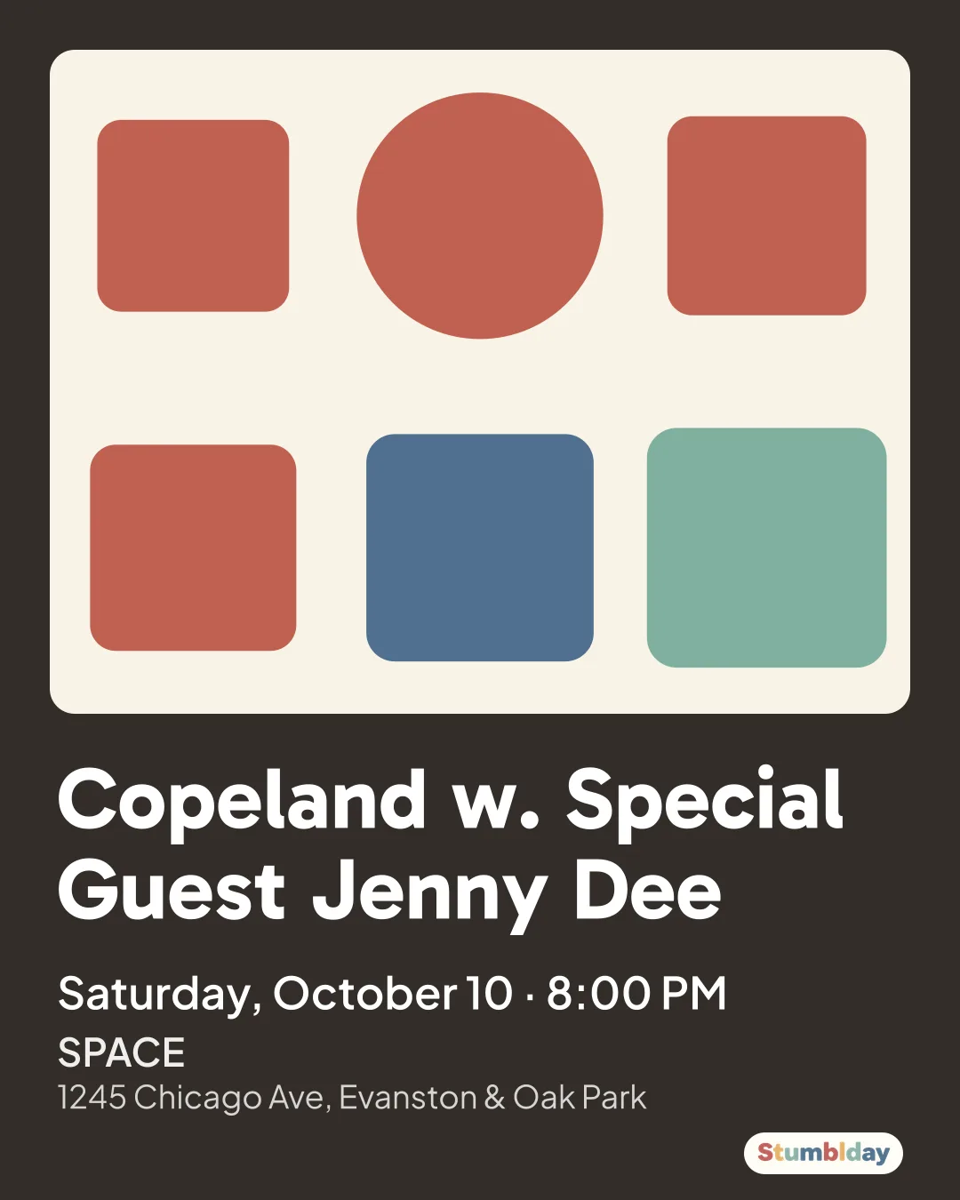 Flyer for Copeland w. Special Guest Jenny Dee: Saturday, October 10 · 8:00 PM at SPACE