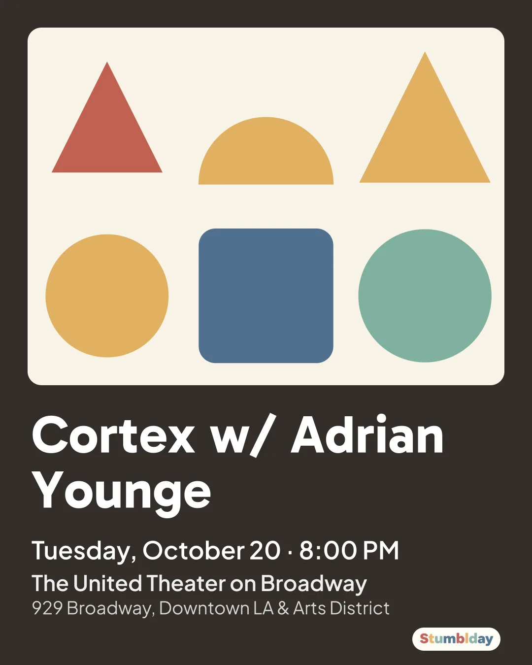 Flyer for Cortex w/ Adrian Younge: Tuesday, October 20 · 8:00 PM at The United Theater on Broadway