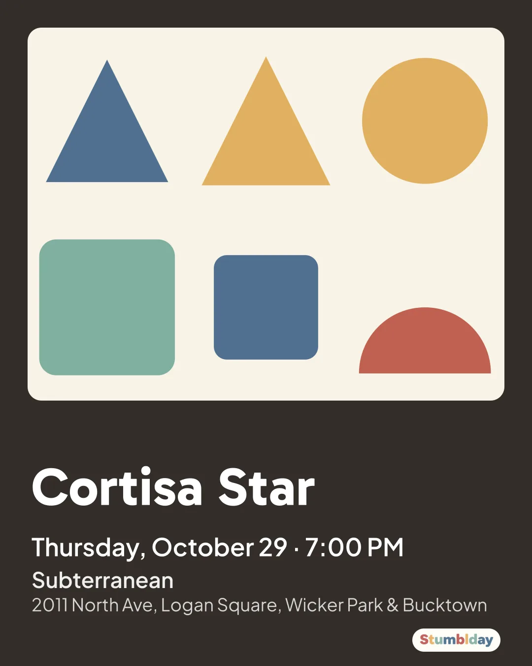Flyer for Cortisa Star: Thursday, October 29 · 7:00 PM at Subterranean