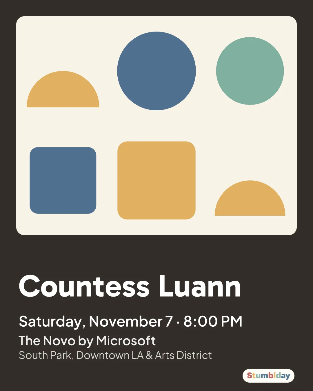 Flyer for Countess Luann: Saturday, November 7 · 8:00 PM at The Novo by Microsoft