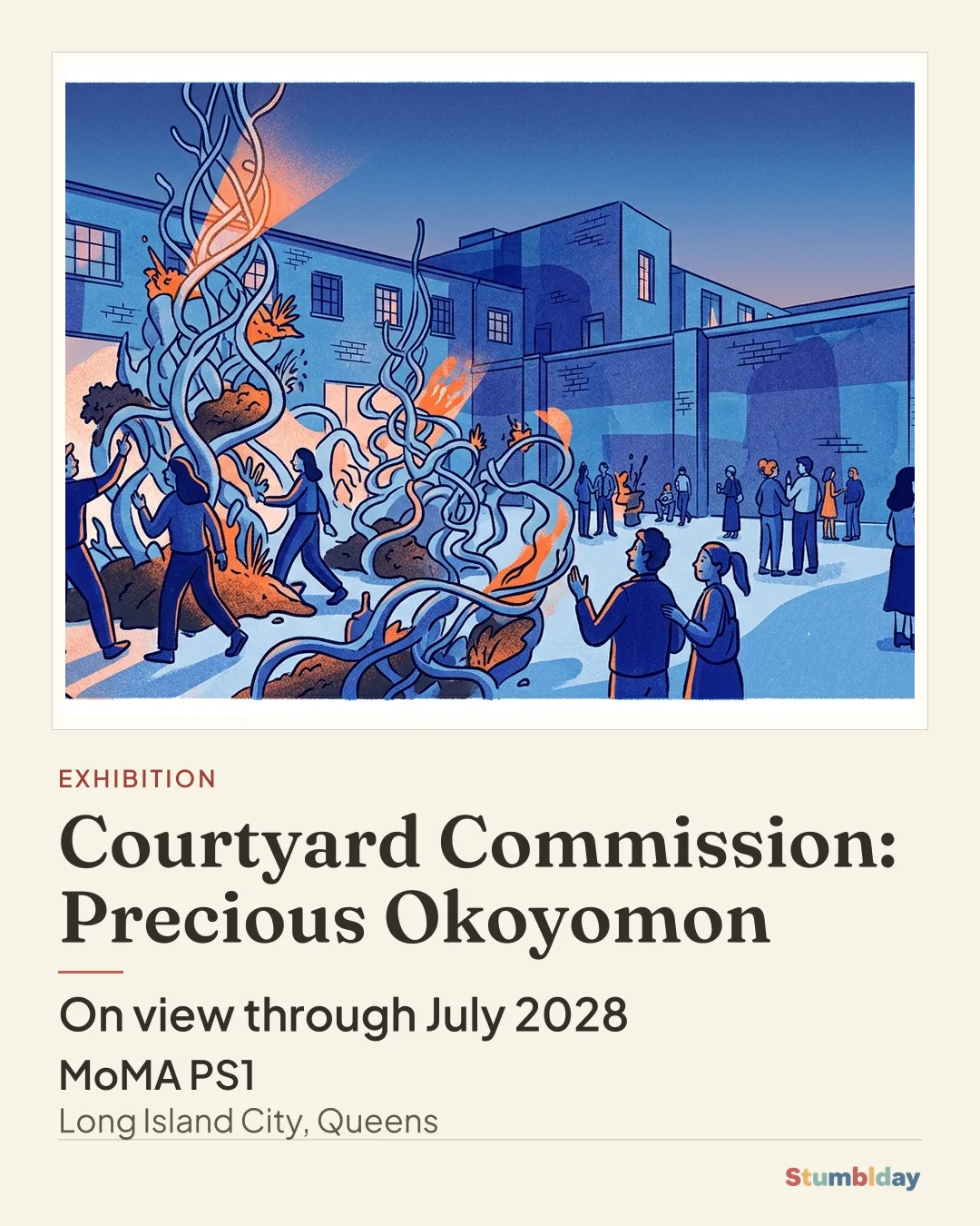 Flyer for Courtyard Commission: Precious Okoyomon: On view through July 2028 at MoMA PS1