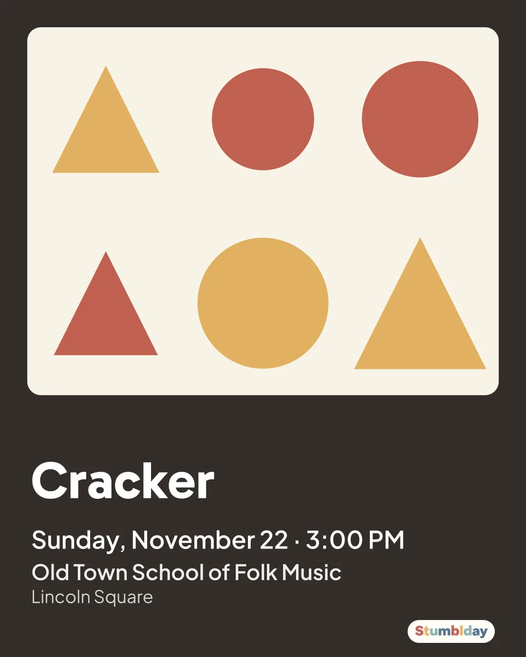 Flyer for Cracker: Sunday, November 22 · 3:00 PM at Old Town School of Folk Music