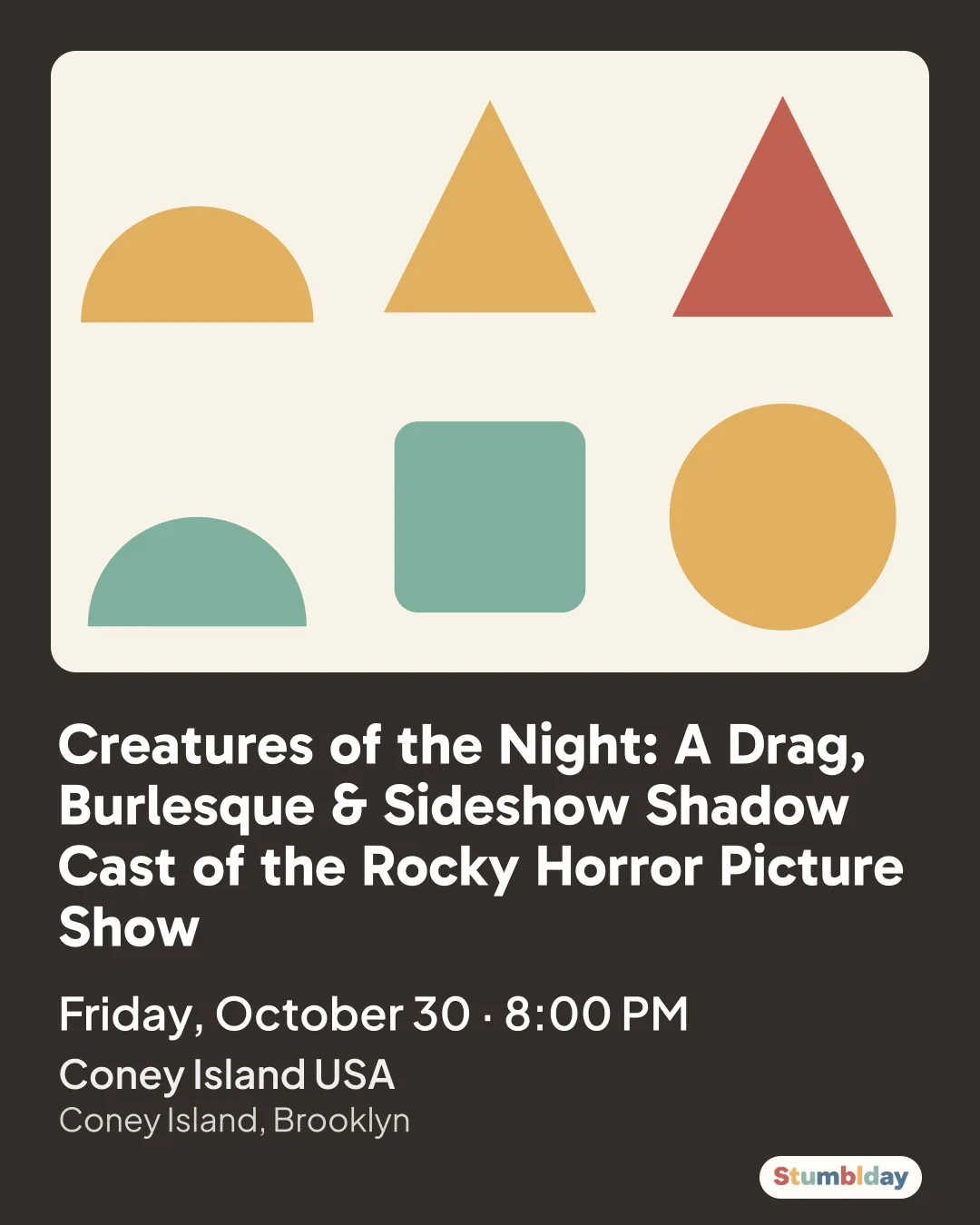 Flyer for Creatures of the Night: A Drag, Burlesque & Sideshow Shadow Cast of the Rocky Horror Picture Show: Friday, October 30 Β· 8:00 PM at Coney Island USA