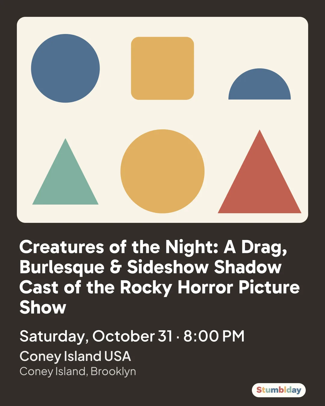 Flyer for Creatures of the Night: A Drag, Burlesque & Sideshow Shadow Cast of the Rocky Horror Picture Show: Saturday, October 31 Β· 8:00 PM at Coney Island USA