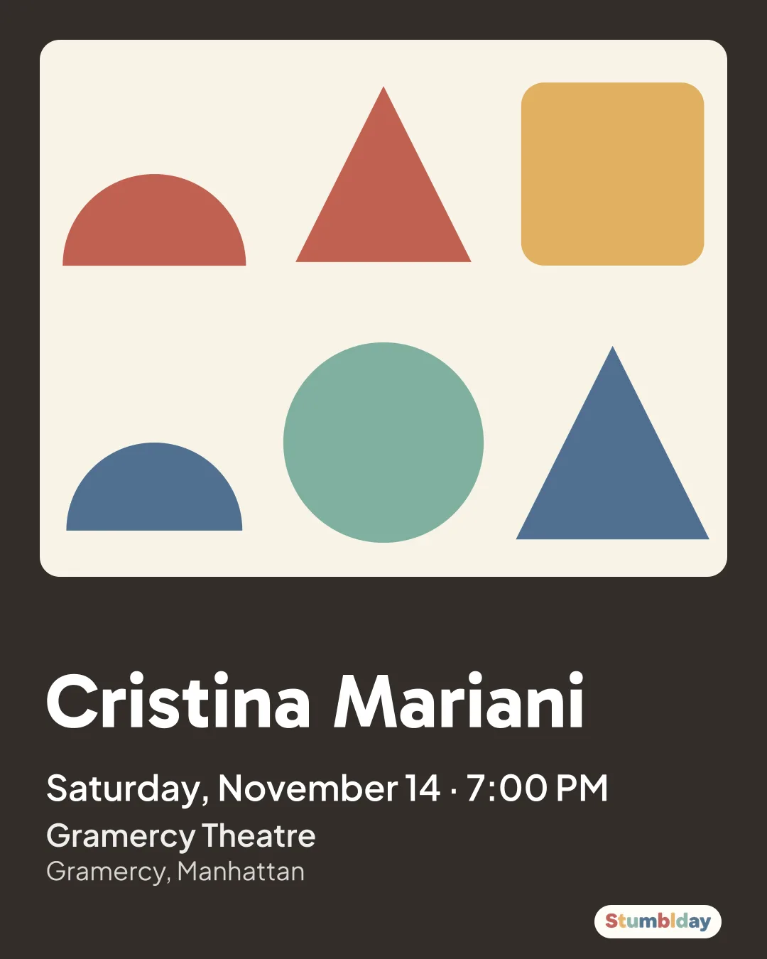 Flyer for Cristina Mariani: Saturday, November 14 · 7:00 PM at Gramercy Theatre