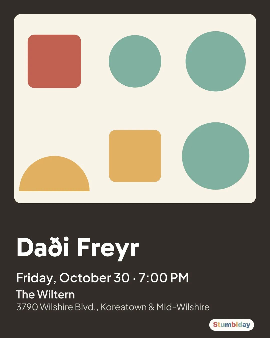 Flyer for Daði Freyr: Friday, October 30 · 7:00 PM at The Wiltern