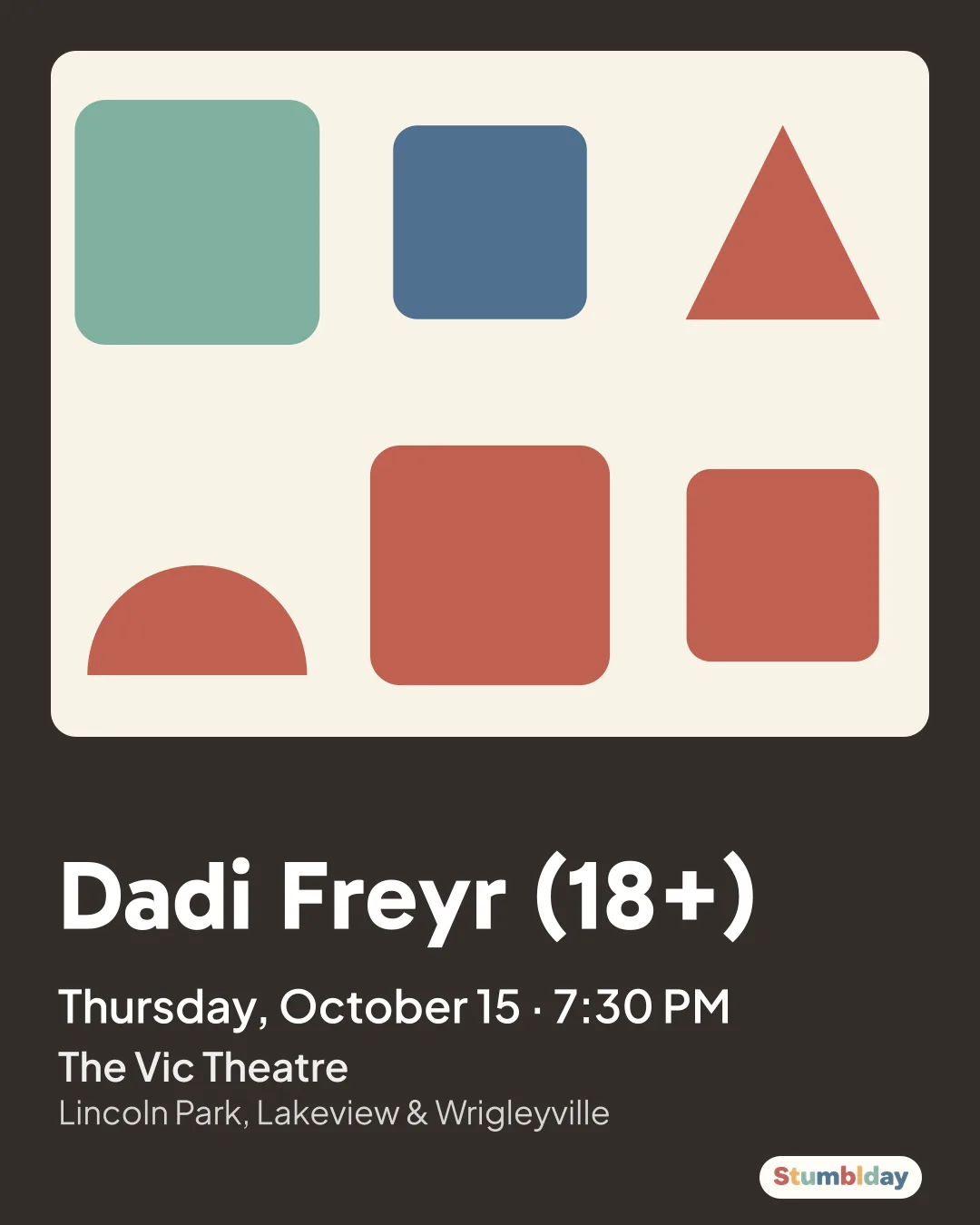 Flyer for Dadi Freyr (18+): Thursday, October 15 · 7:30 PM at The Vic Theatre