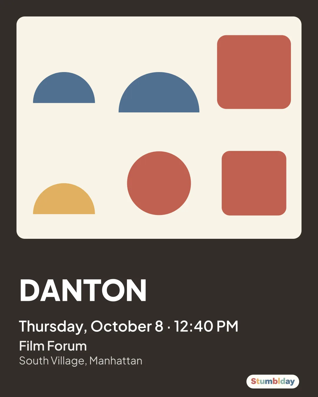 Flyer for DANTON: Thursday, October 8 · 12:40 PM at Film Forum