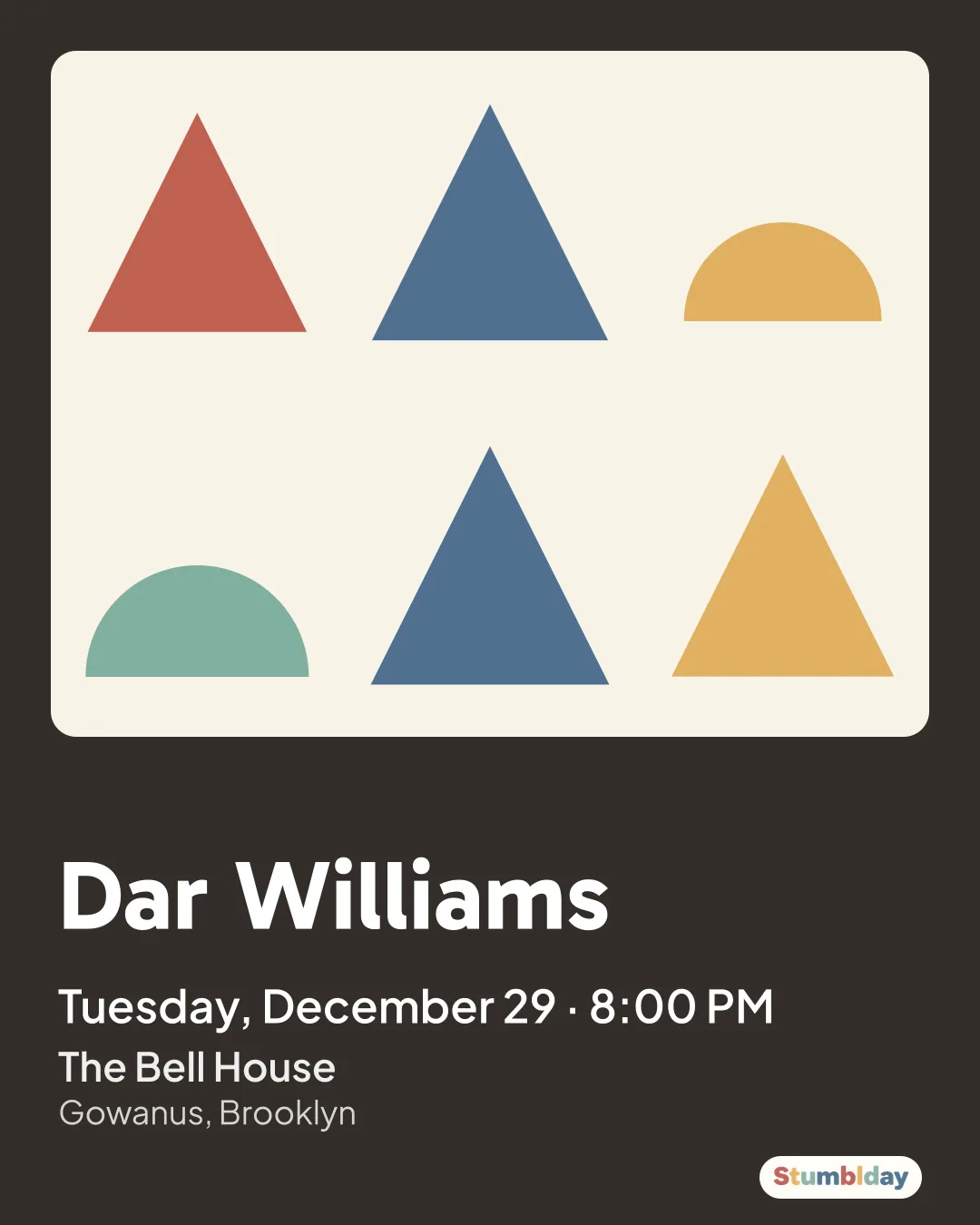 Flyer for Dar Williams: Tuesday, December 29 · 8:00 PM at The Bell House