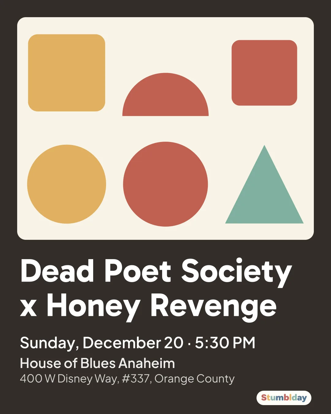 Flyer for Dead Poet Society x Honey Revenge: Sunday, December 20 · 5:30 PM at House of Blues Anaheim