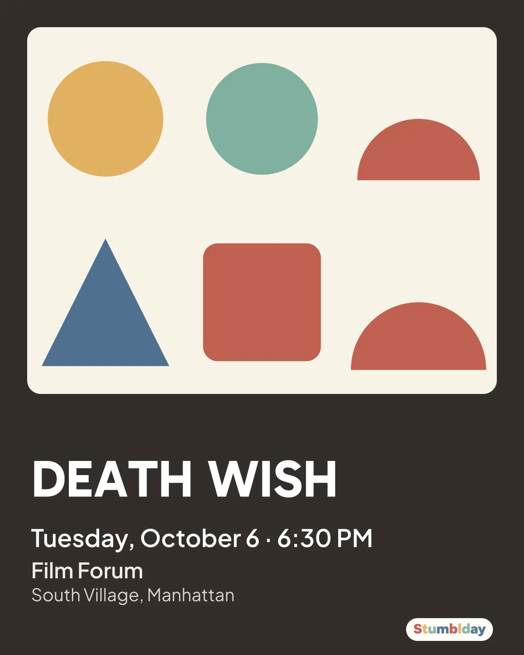 Flyer for DEATH WISH: Tuesday, October 6 · 6:30 PM at Film Forum