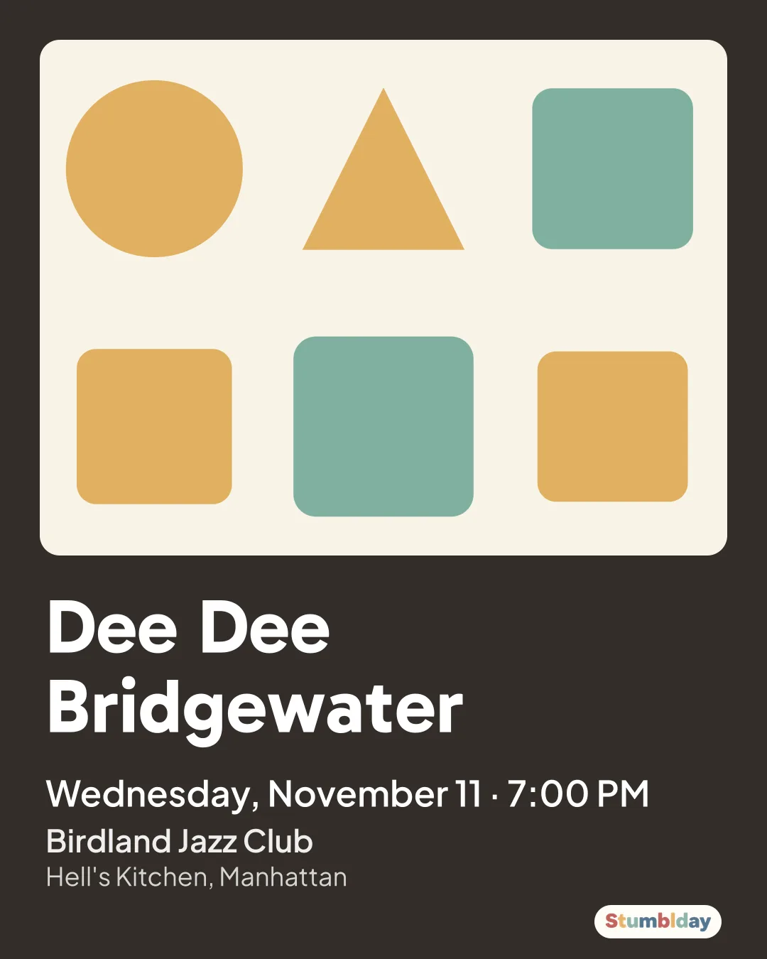 Flyer for Dee Dee Bridgewater: Wednesday, November 11 · 7:00 PM at Birdland Jazz Club