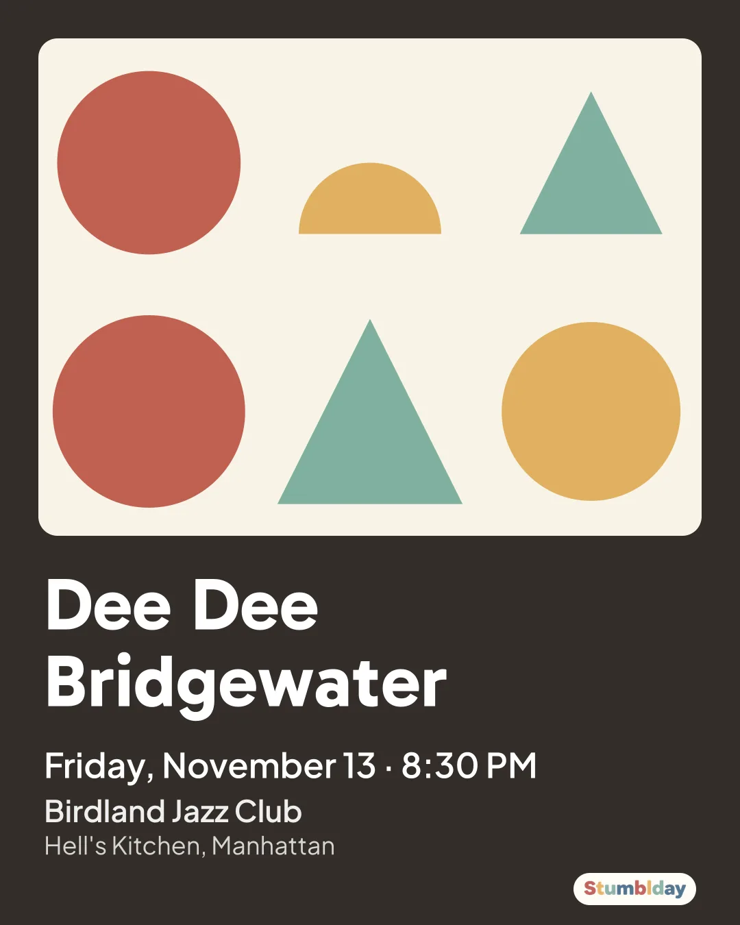 Flyer for Dee Dee Bridgewater: Friday, November 13 · 8:30 PM at Birdland Jazz Club