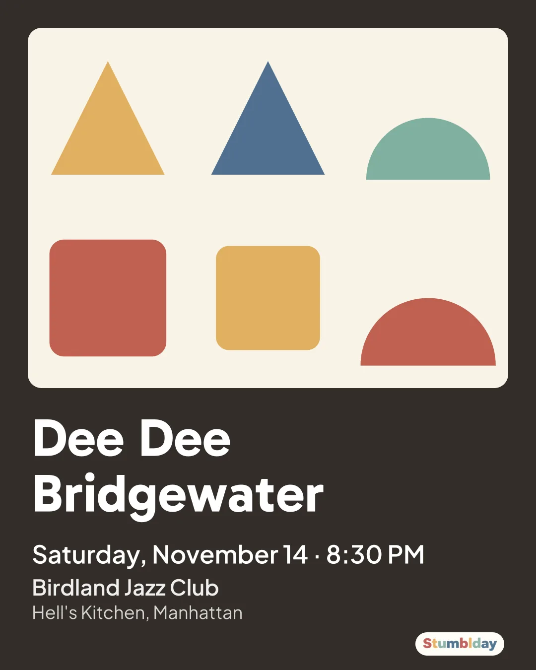 Flyer for Dee Dee Bridgewater: Saturday, November 14 · 8:30 PM at Birdland Jazz Club