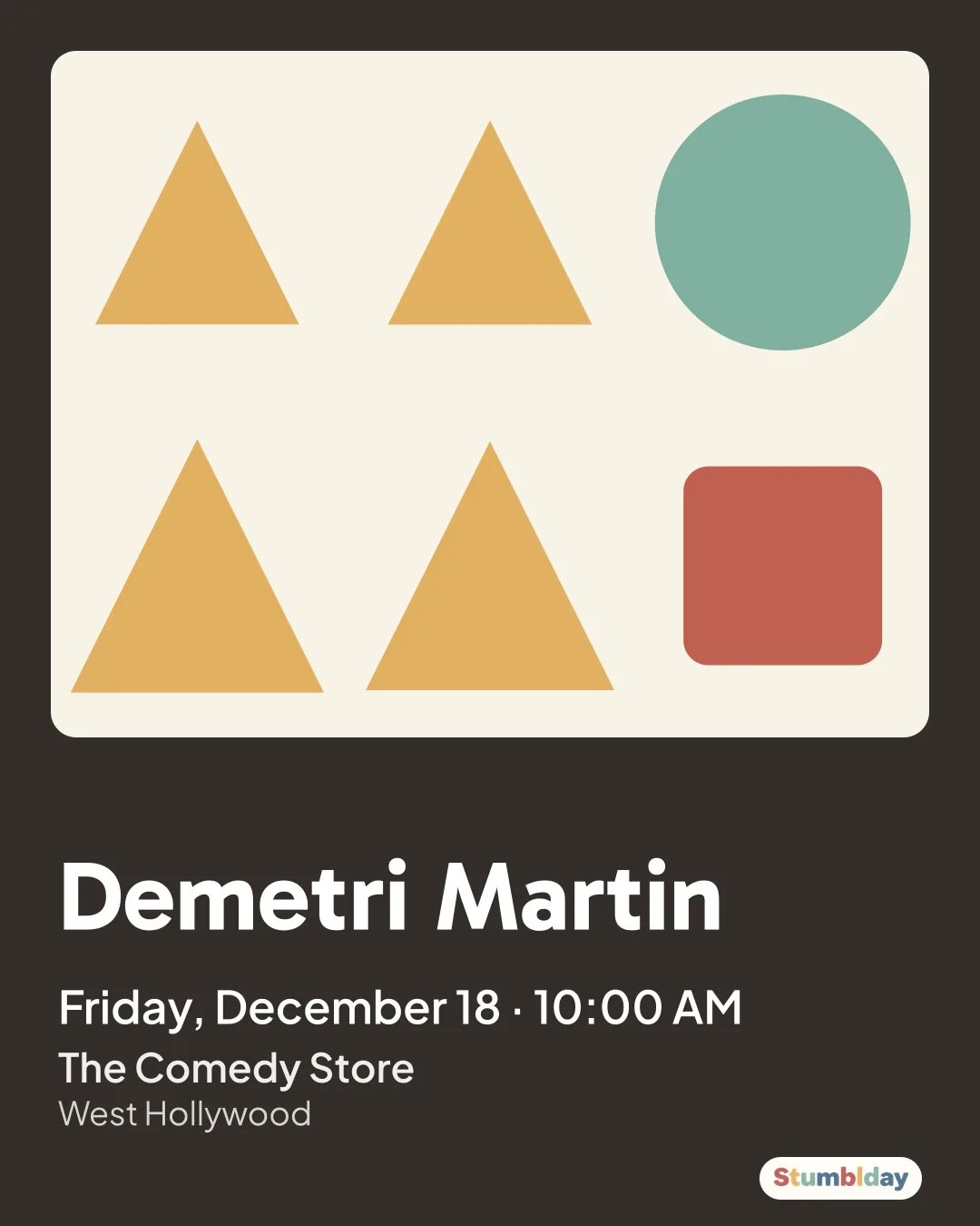 Flyer for Demetri Martin: Friday, December 18 · 10:00 AM at The Comedy Store
