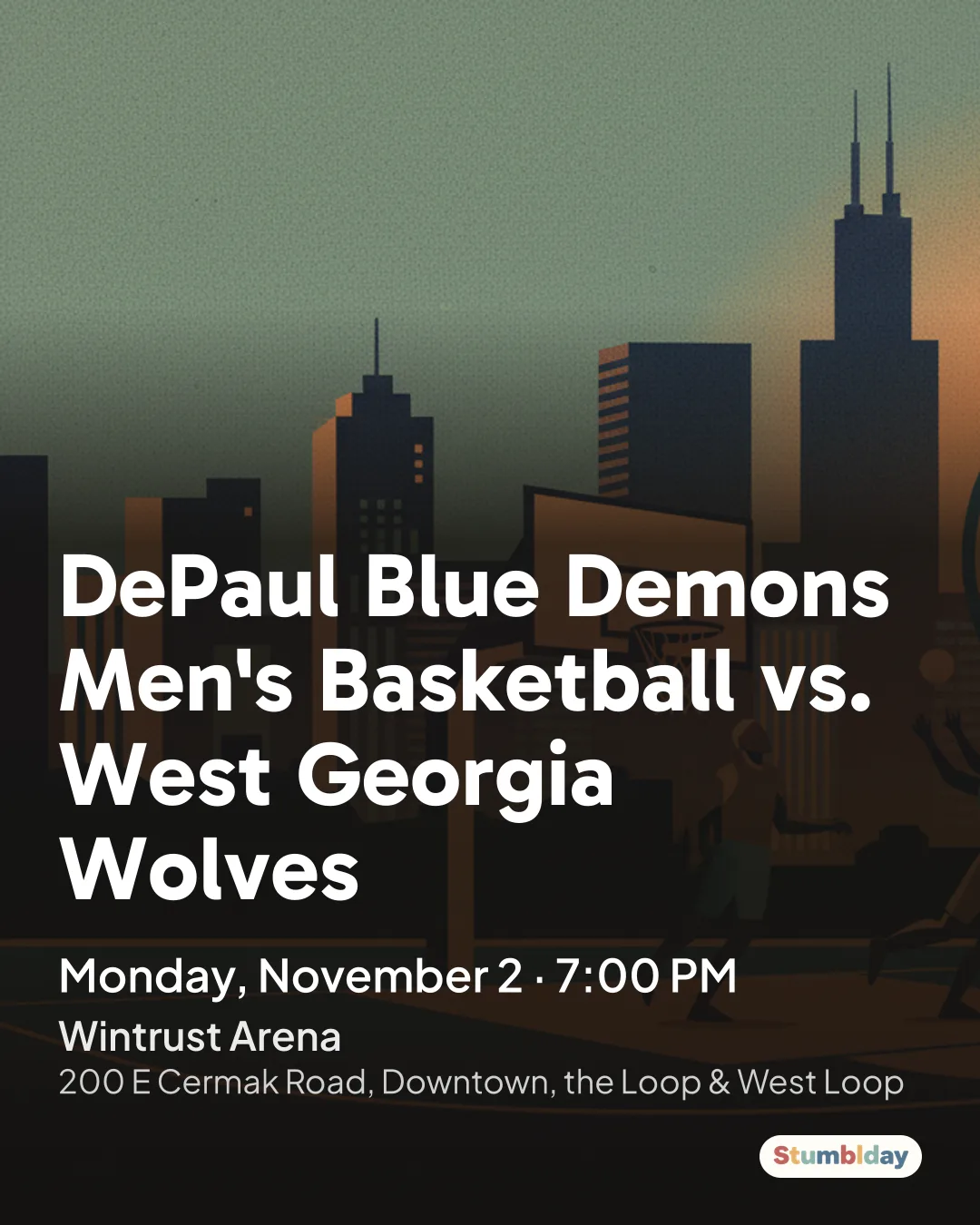 Flyer for DePaul Blue Demons Men's Basketball vs. West Georgia Wolves: Monday, November 2 · 7:00 PM at Wintrust Arena