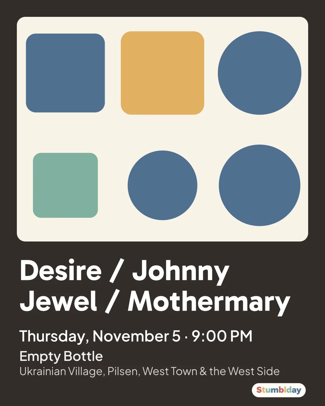 Flyer for Desire / Johnny Jewel / Mothermary: Thursday, November 5 · 9:00 PM at Empty Bottle