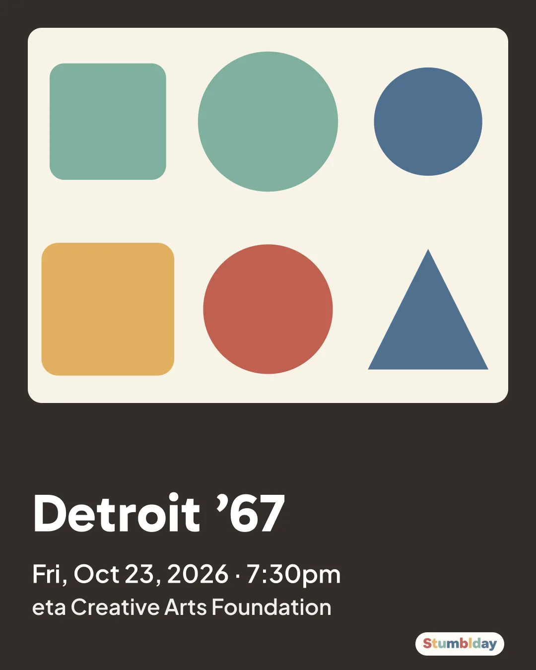 Flyer for Detroit ’67: Fri, Oct 23, 2026 · 7:30pm at eta Creative Arts Foundation