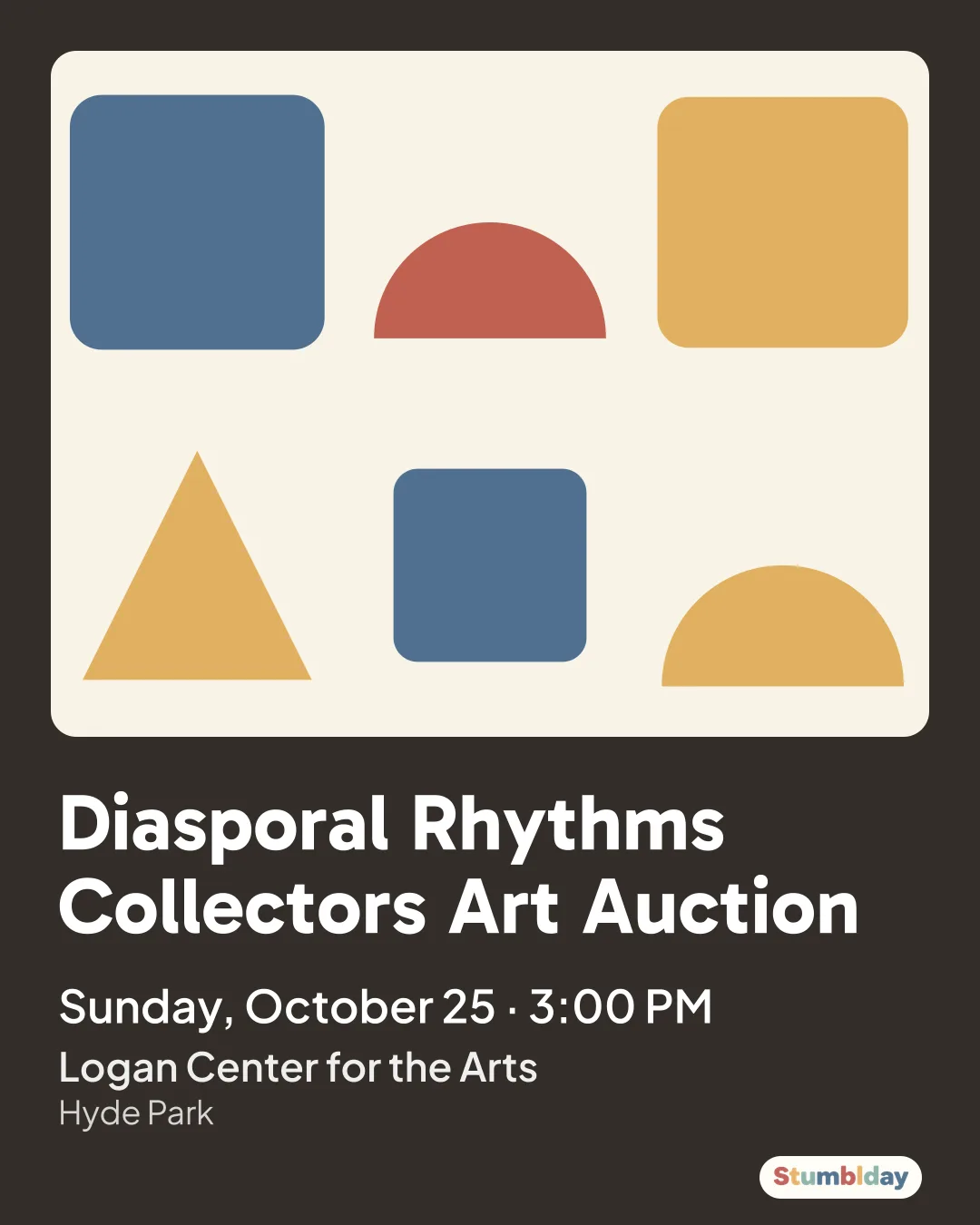 Flyer for Diasporal Rhythms Collectors Art Auction: Sunday, October 25 · 3:00 PM at Logan Center for the Arts