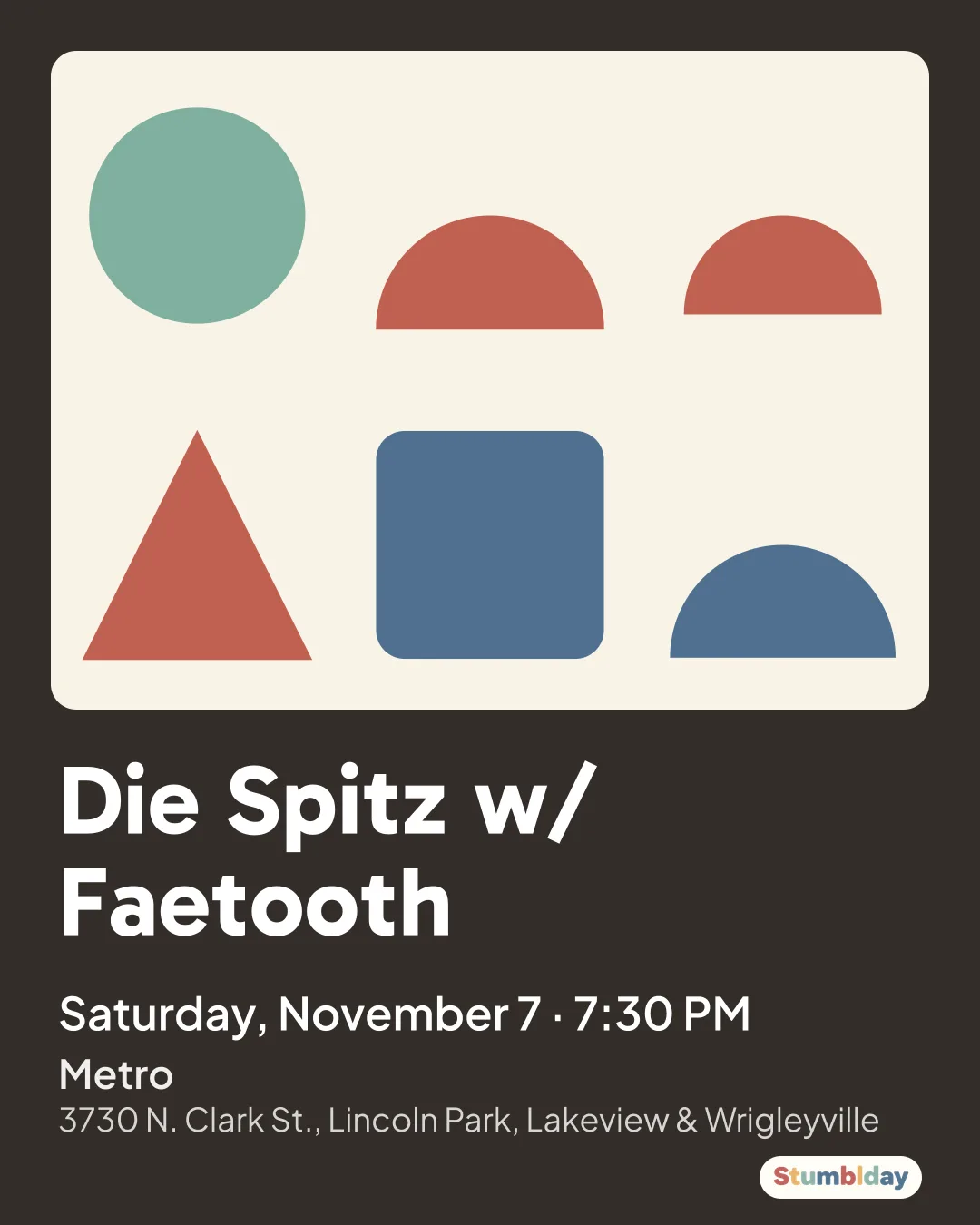 Flyer for Die Spitz w/ Faetooth: Saturday, November 7 · 7:30 PM at Metro