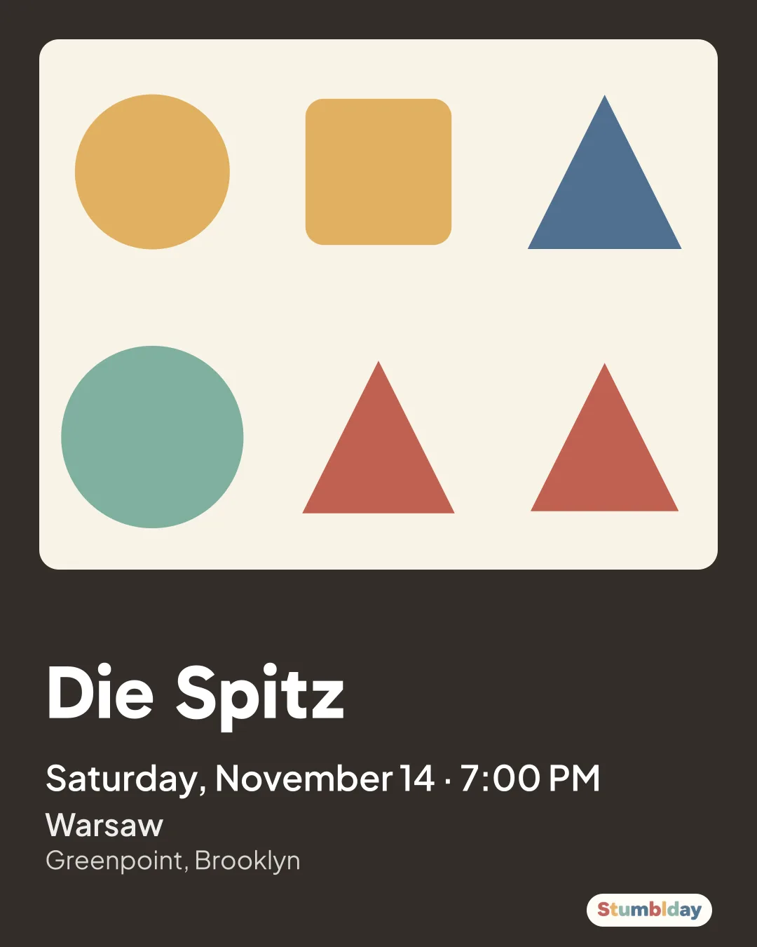 Flyer for Die Spitz: Saturday, November 14 · 7:00 PM at Warsaw