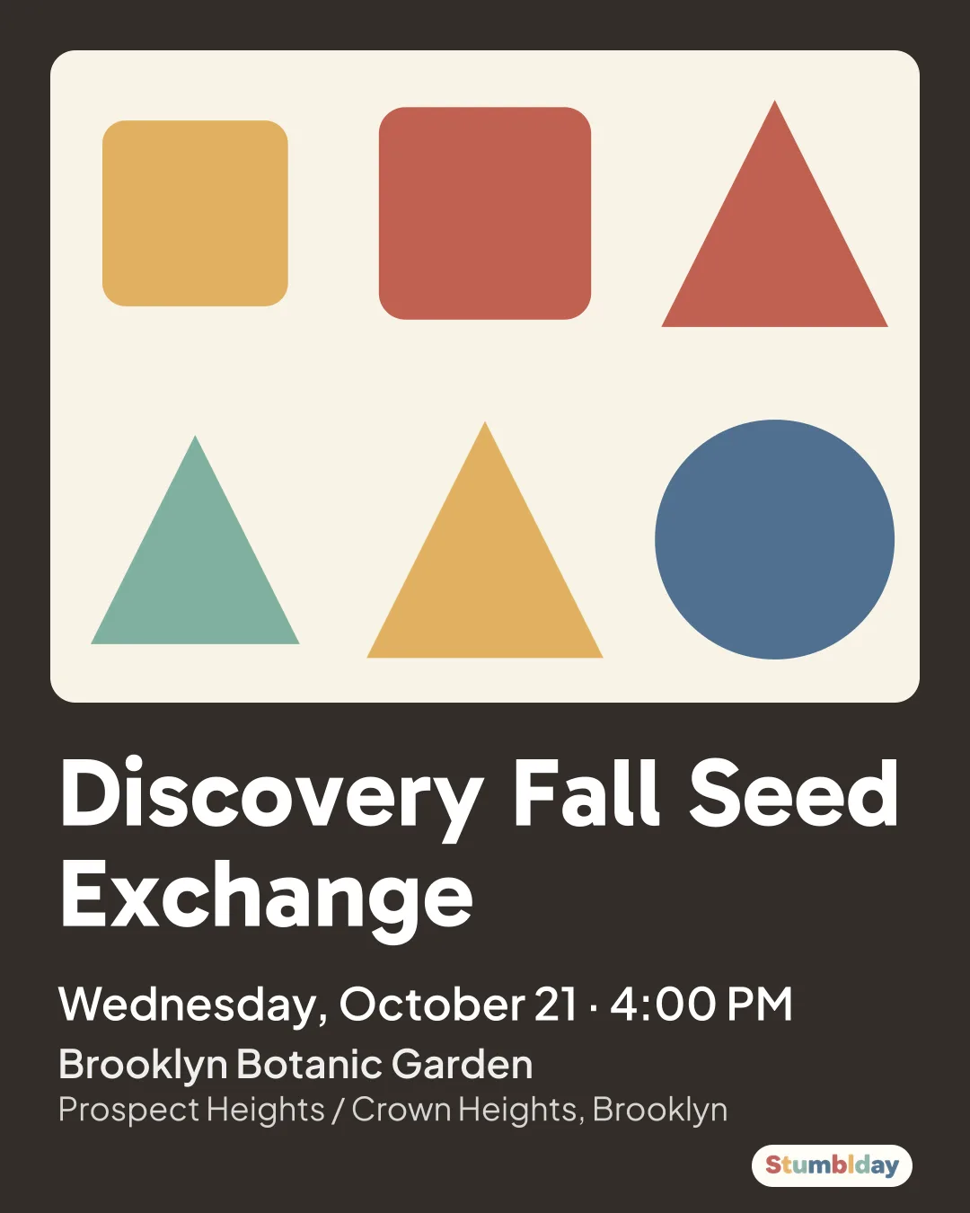 Flyer for Discovery Fall Seed Exchange: Wednesday, October 21 · 4:00 PM at Brooklyn Botanic Garden