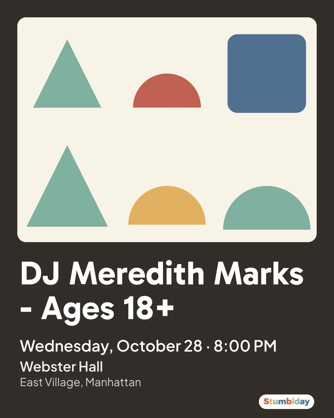 Flyer for DJ Meredith Marks - Ages 18+: Wednesday, October 28 · 8:00 PM at Webster Hall