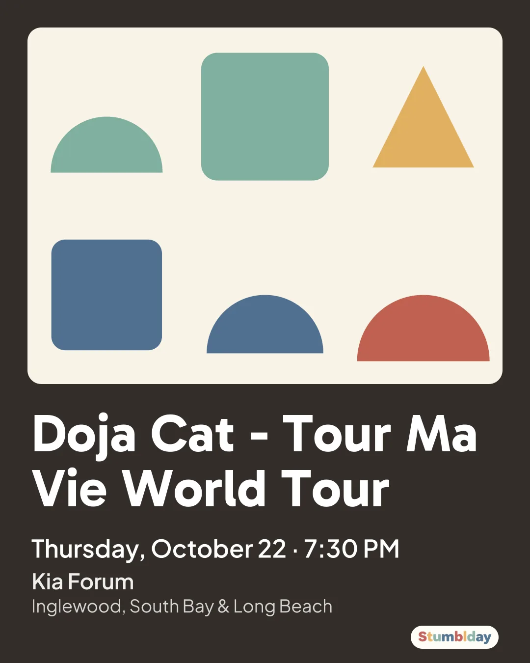 Flyer for Doja Cat - Tour Ma Vie World Tour: Thursday, October 22 · 7:30 PM at Kia Forum